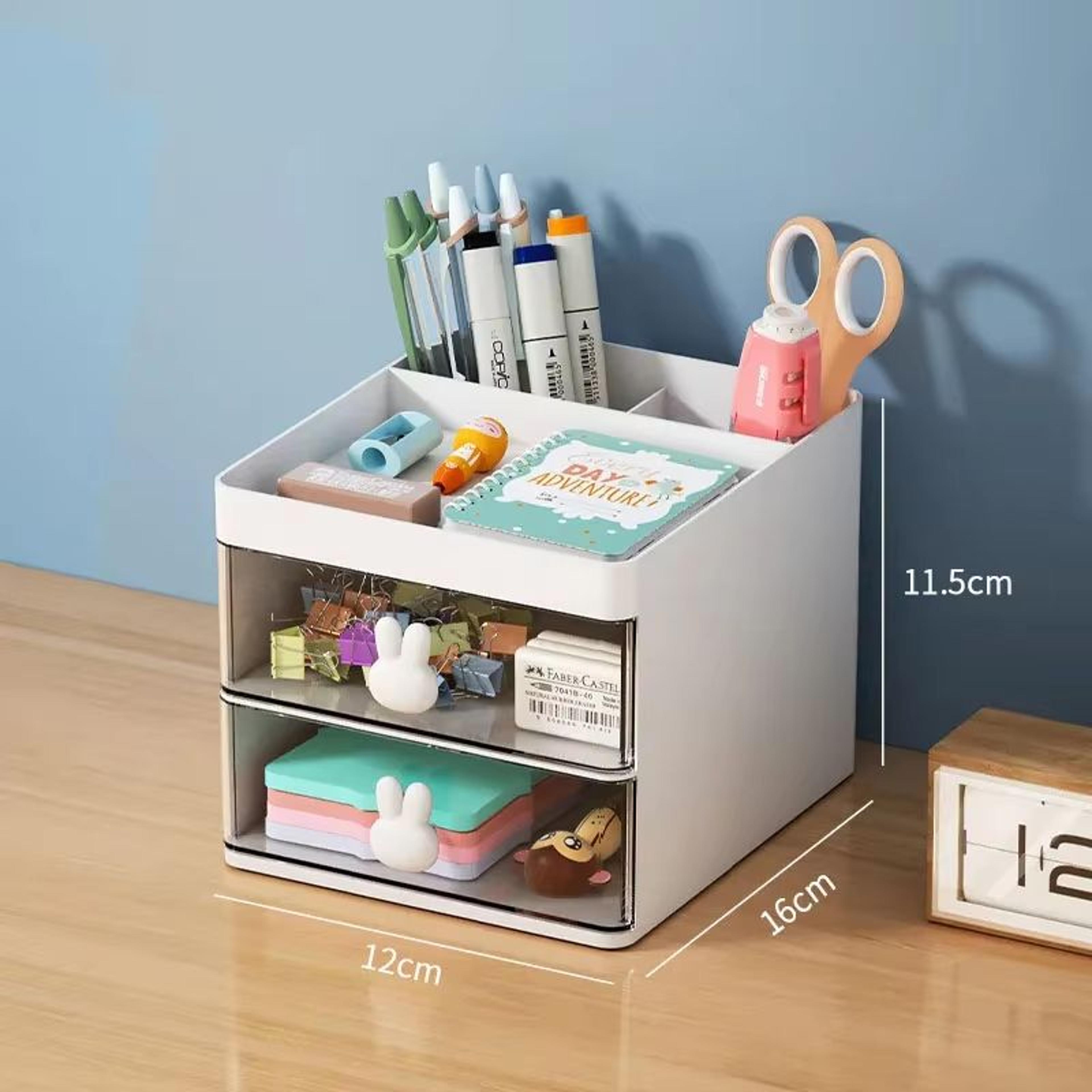 Small Desk Organizer With Drawer  MultiCompartment Desktop Storage Box 8