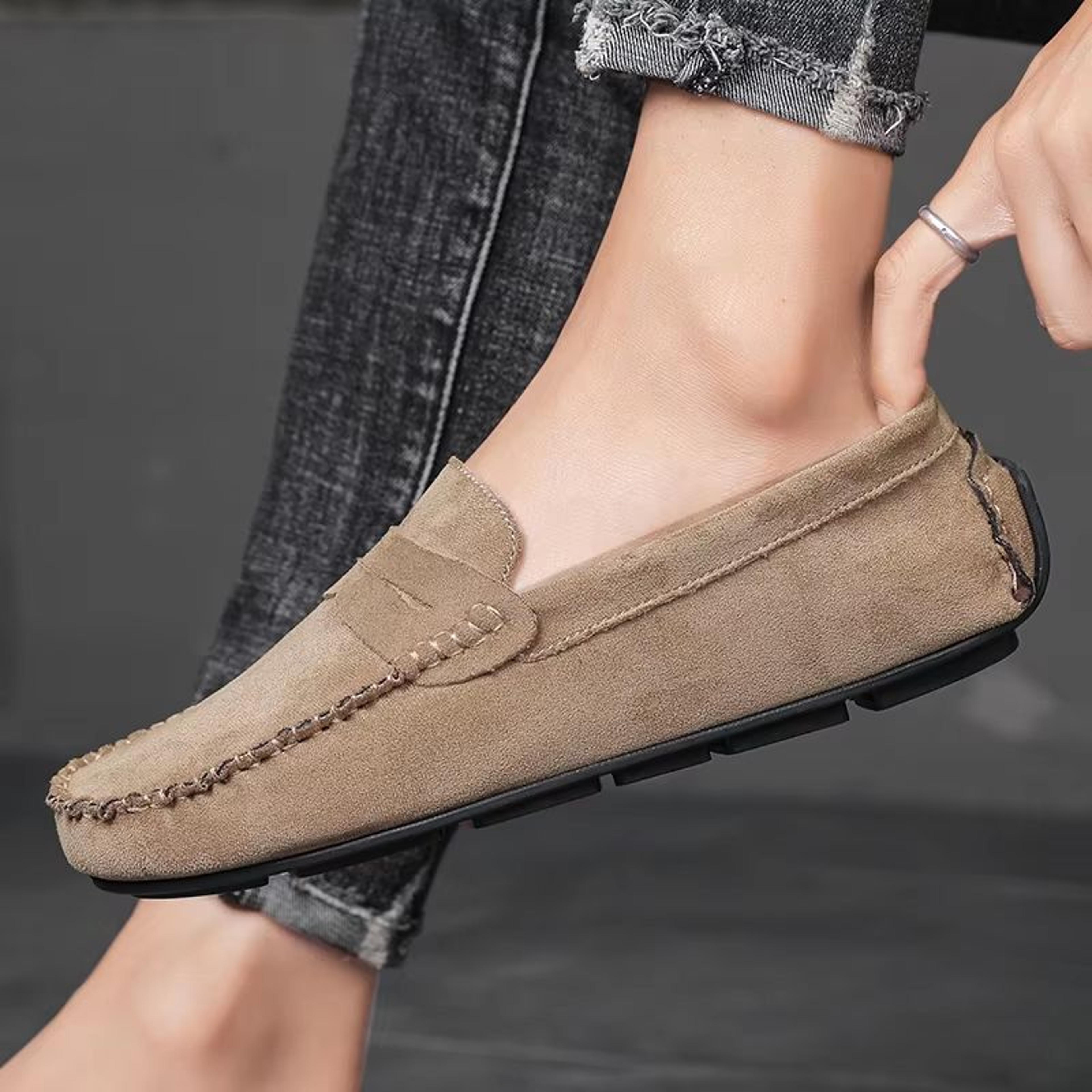 Mens Suede Casual Slip On Loafers Breathable Driving And Boat Shoes 4
