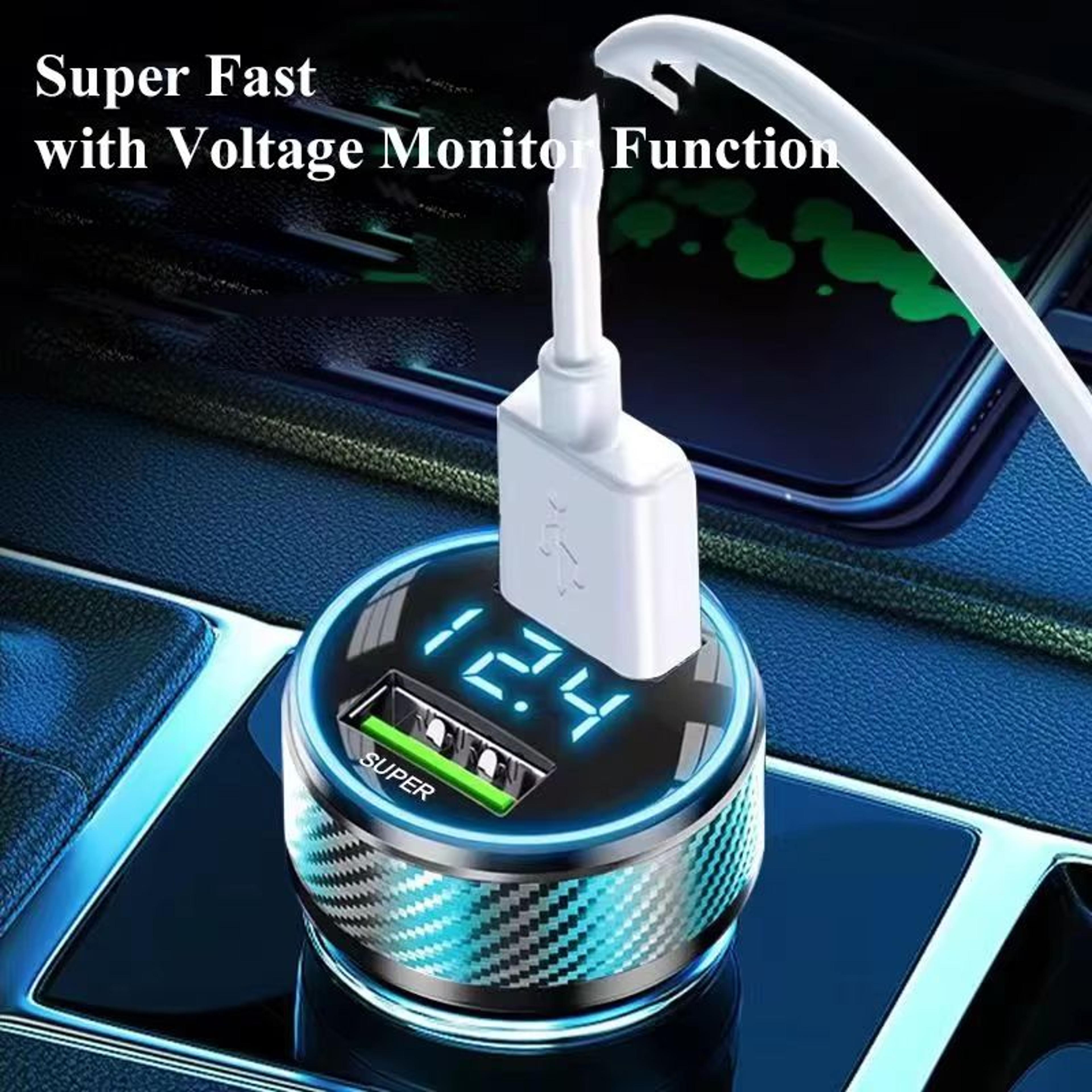 300W Super Fast Car Charger With Voltage Display Multi Device USB Charging Adapter 1