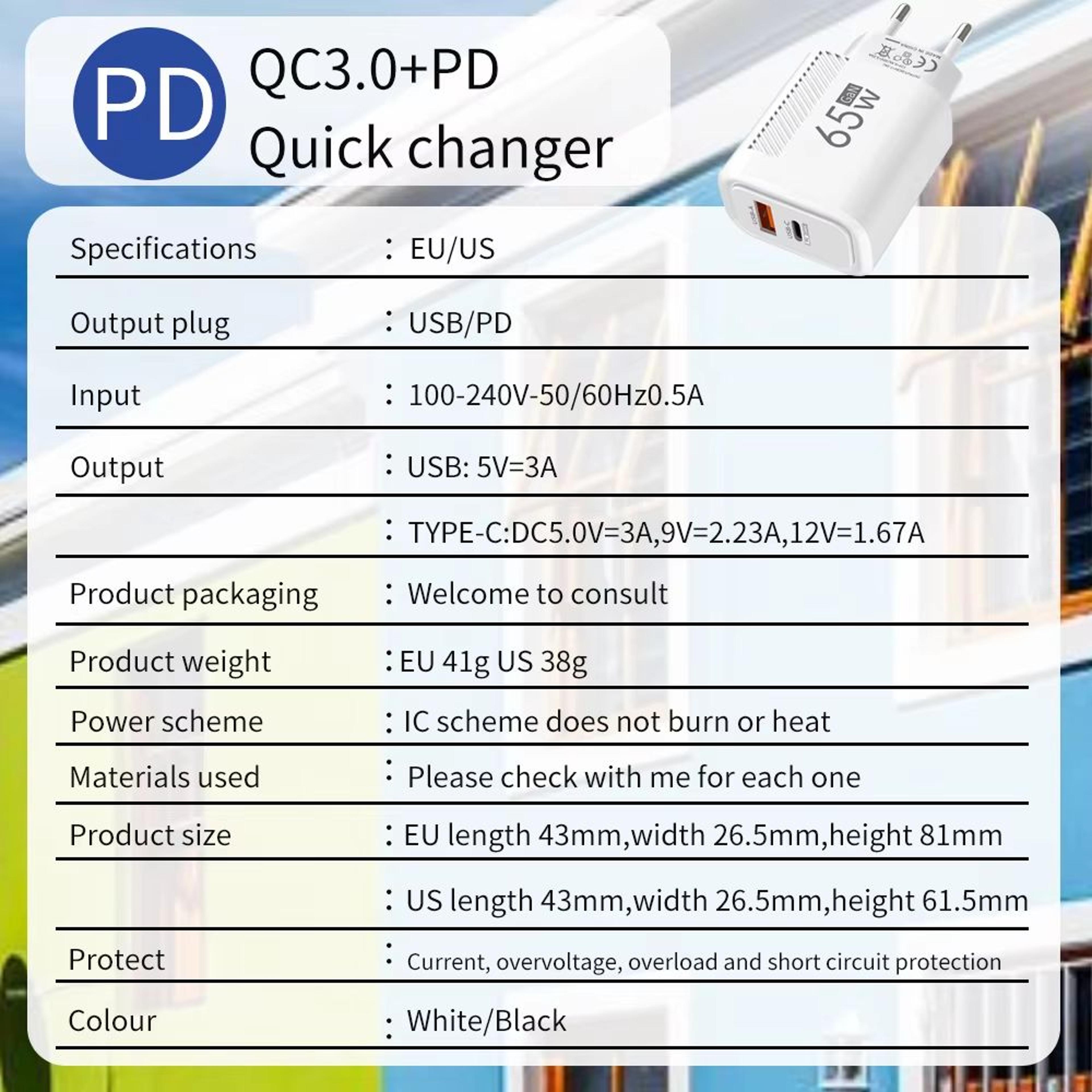 65W GaN Fast USBC PD Wall Charger Quick Charge Adapter For Smartphones And Tablets 8