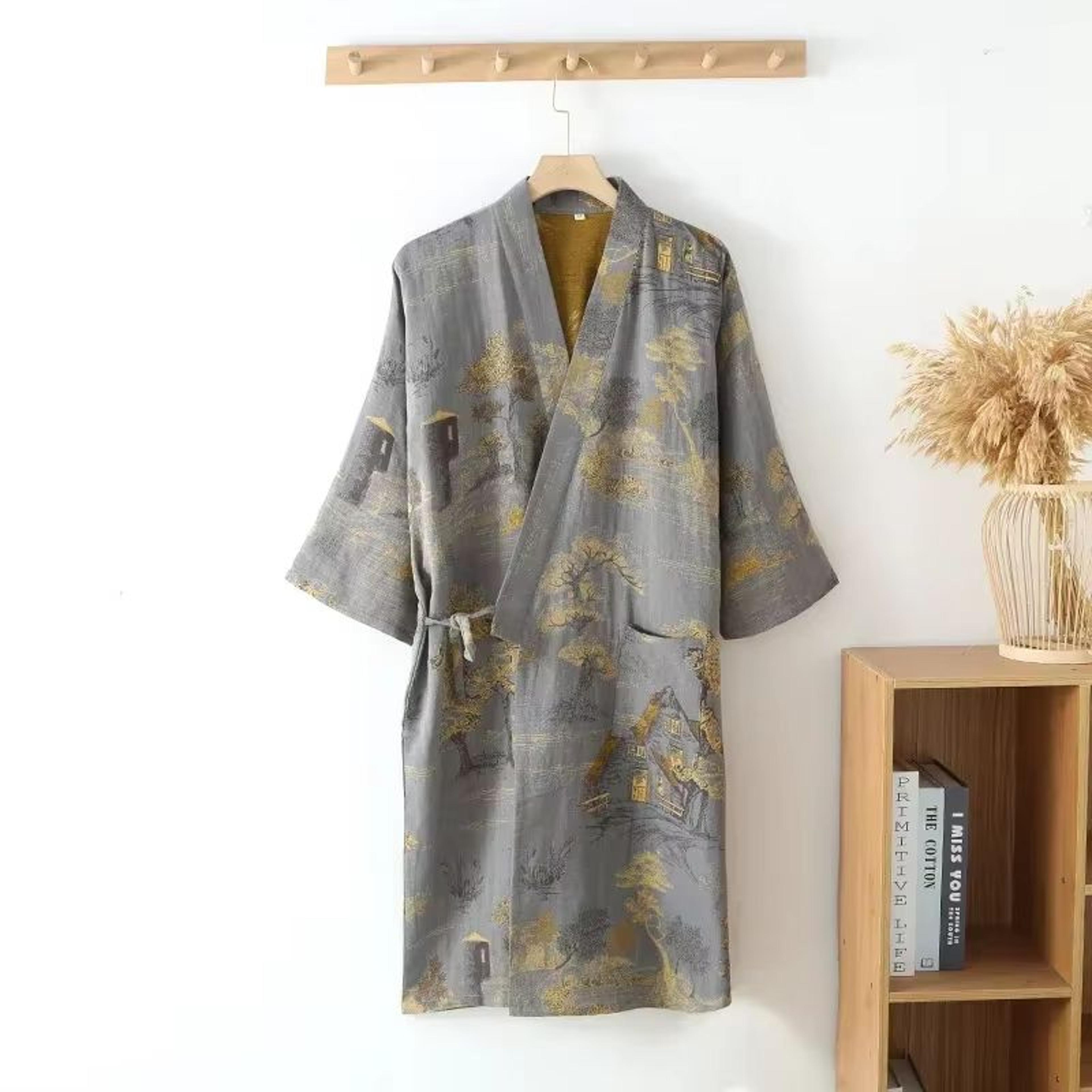 Mens Cotton Kimono Pajama Robe With Jacquard Print For Breathable Spring Comfort 6
