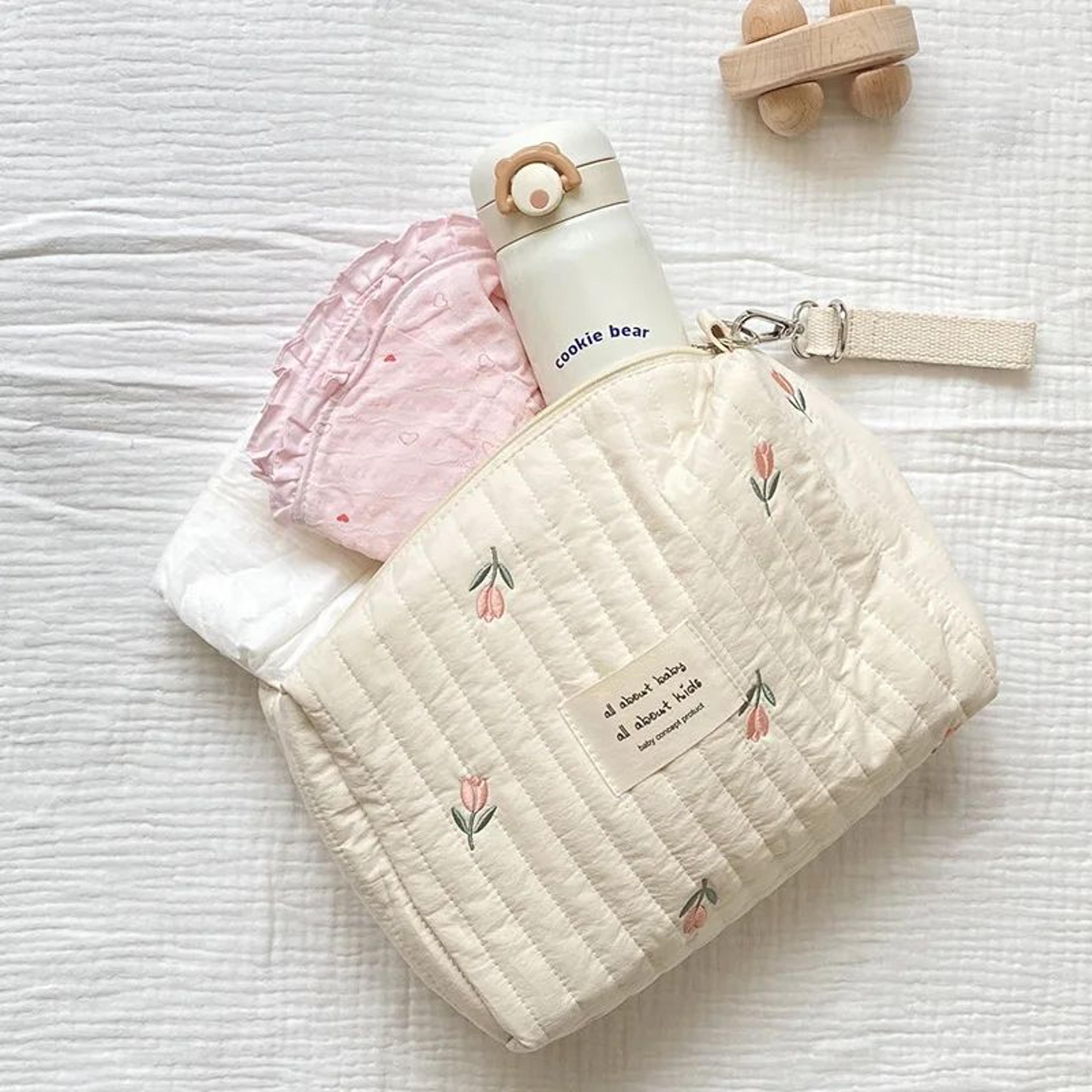 Embroidered Mommy Diaper Bag With Zipper And Stroller Storage Pouches 2