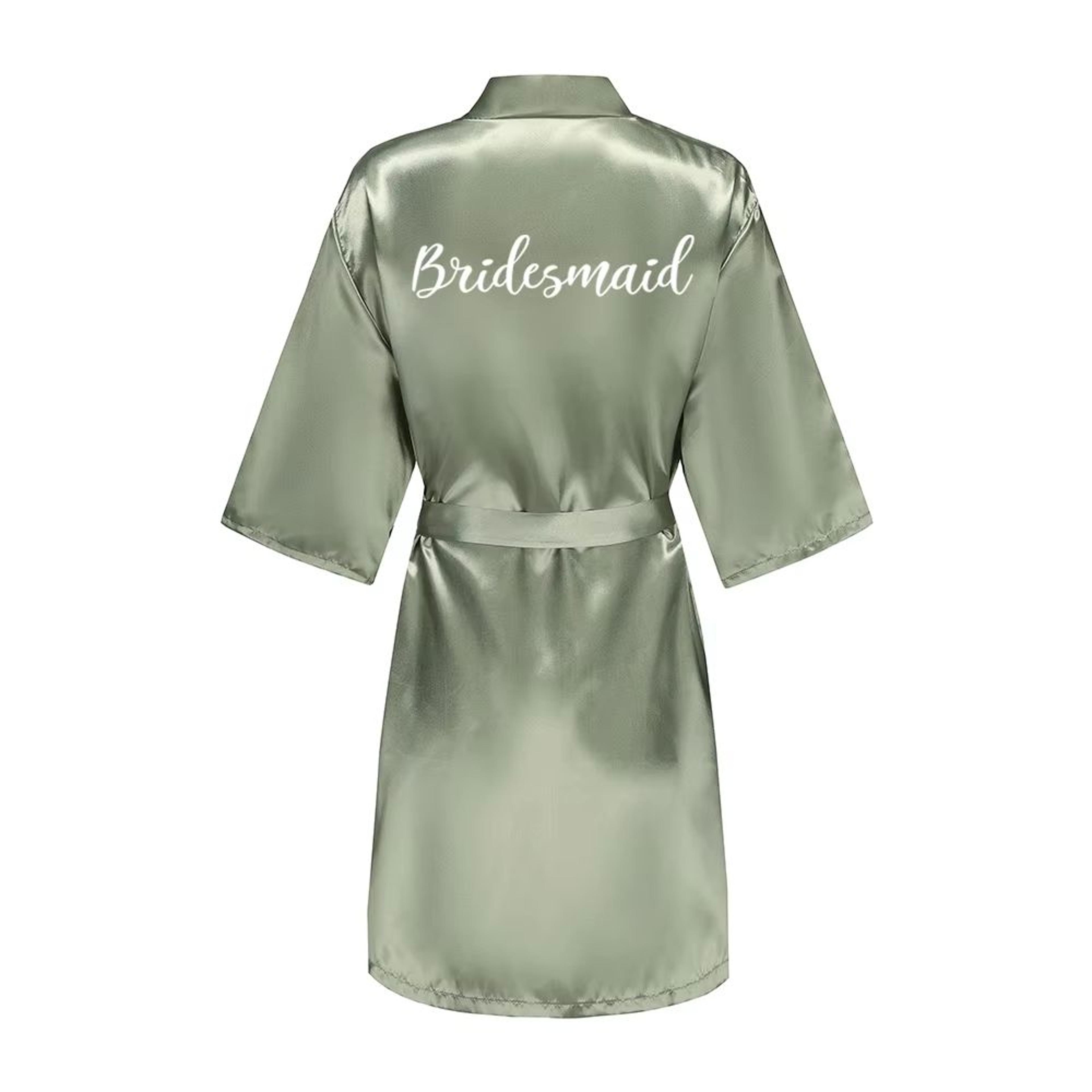 Grass Green Satin Bridal Party Robes With White Letter Bridesmaid Style 15