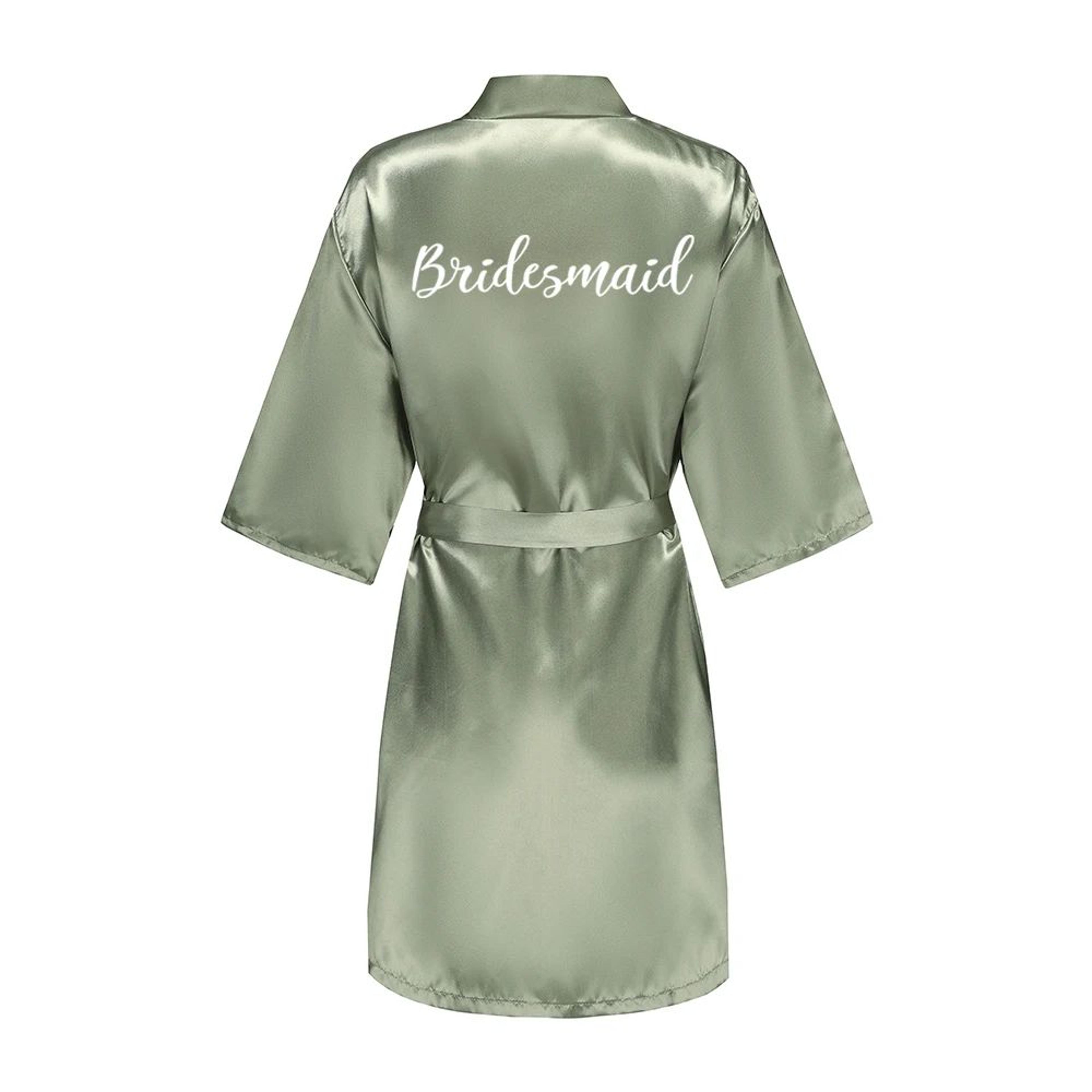Grass Green Satin Bridal Party Robes With White Letter Bridesmaid Style 3