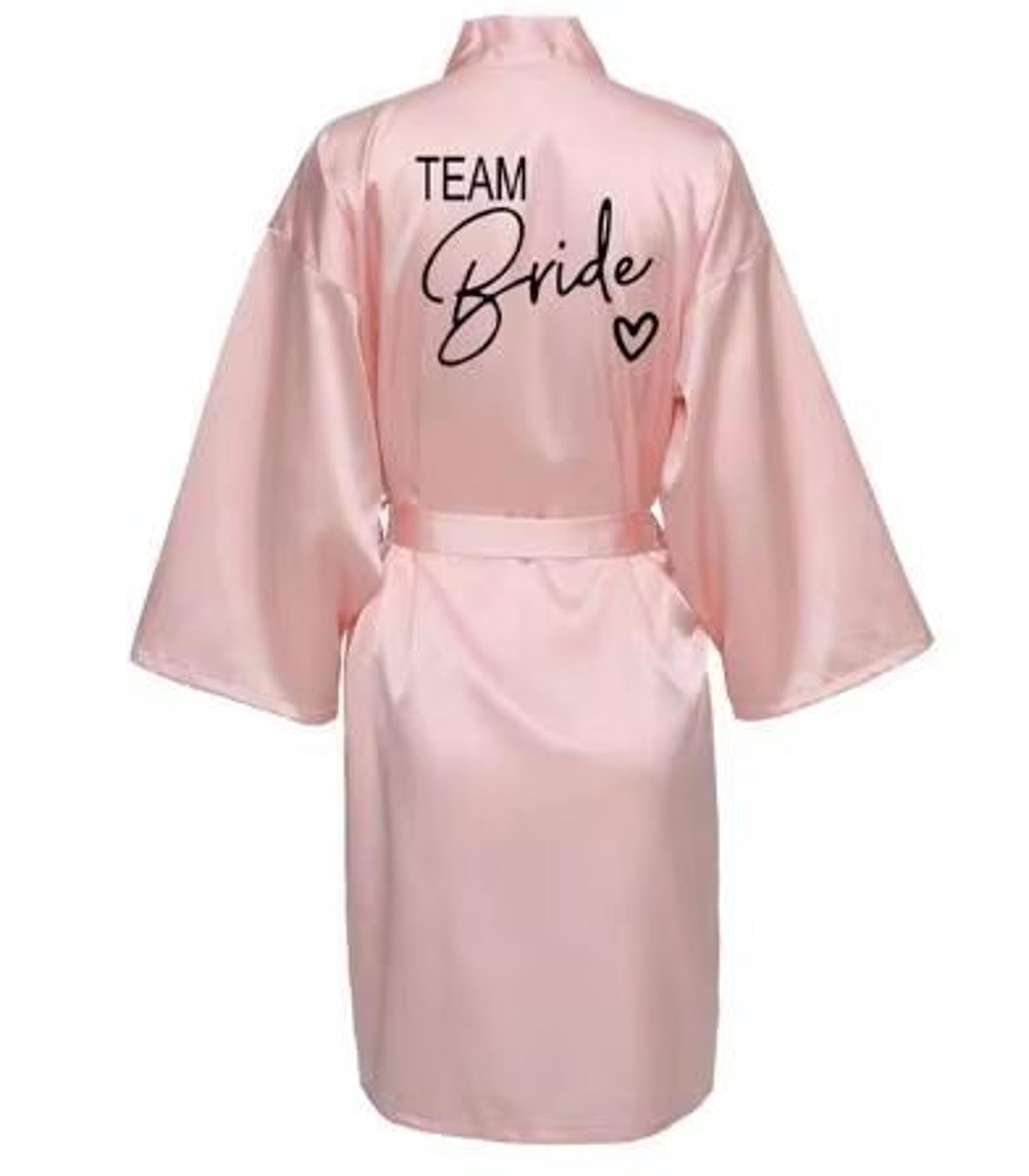 Team Bride Satin Kimono Robe With Black Letters For Wedding Party 14