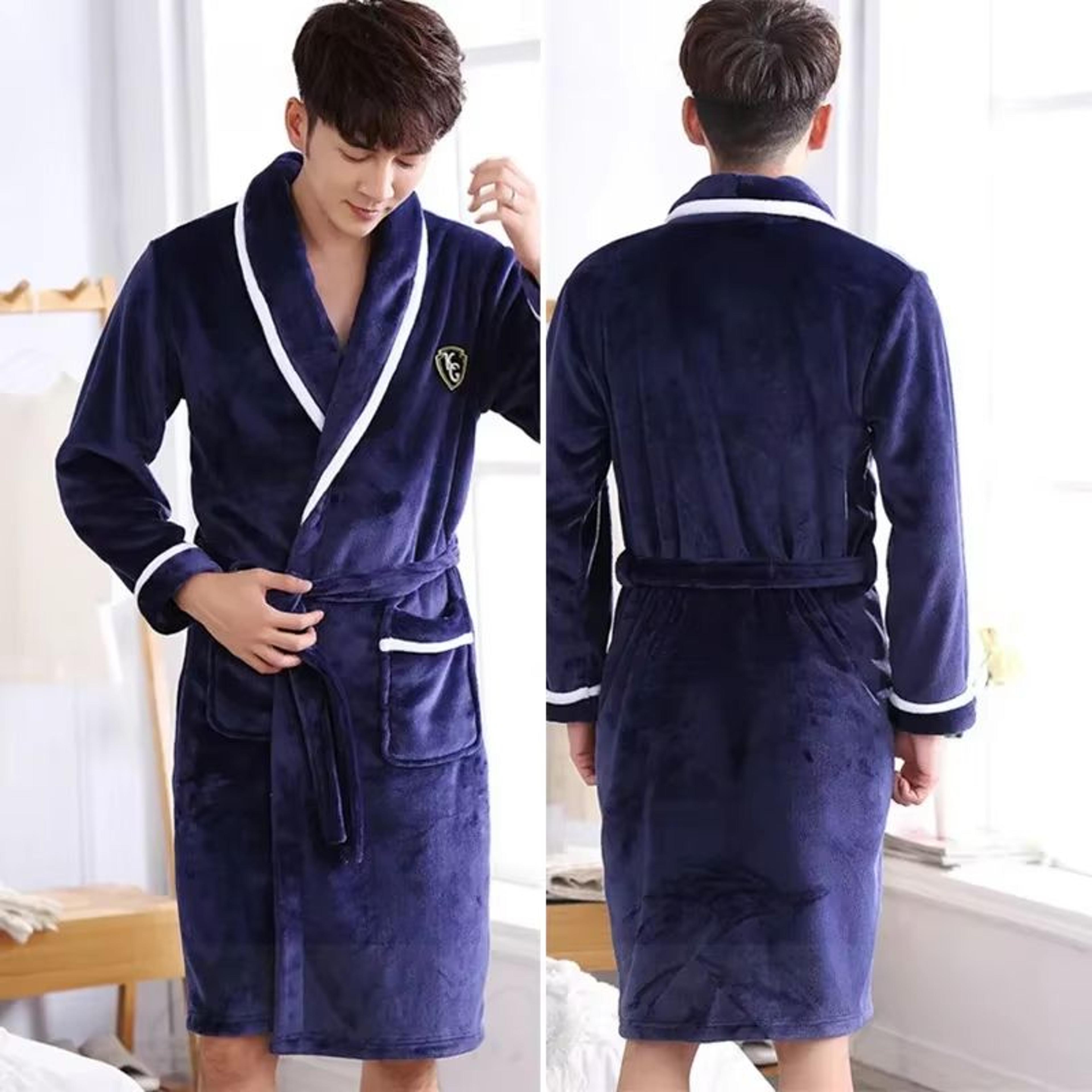 Plus Size Thick Flannel Mens Coral Fleece Kimono Bathrobe Loungewear 4