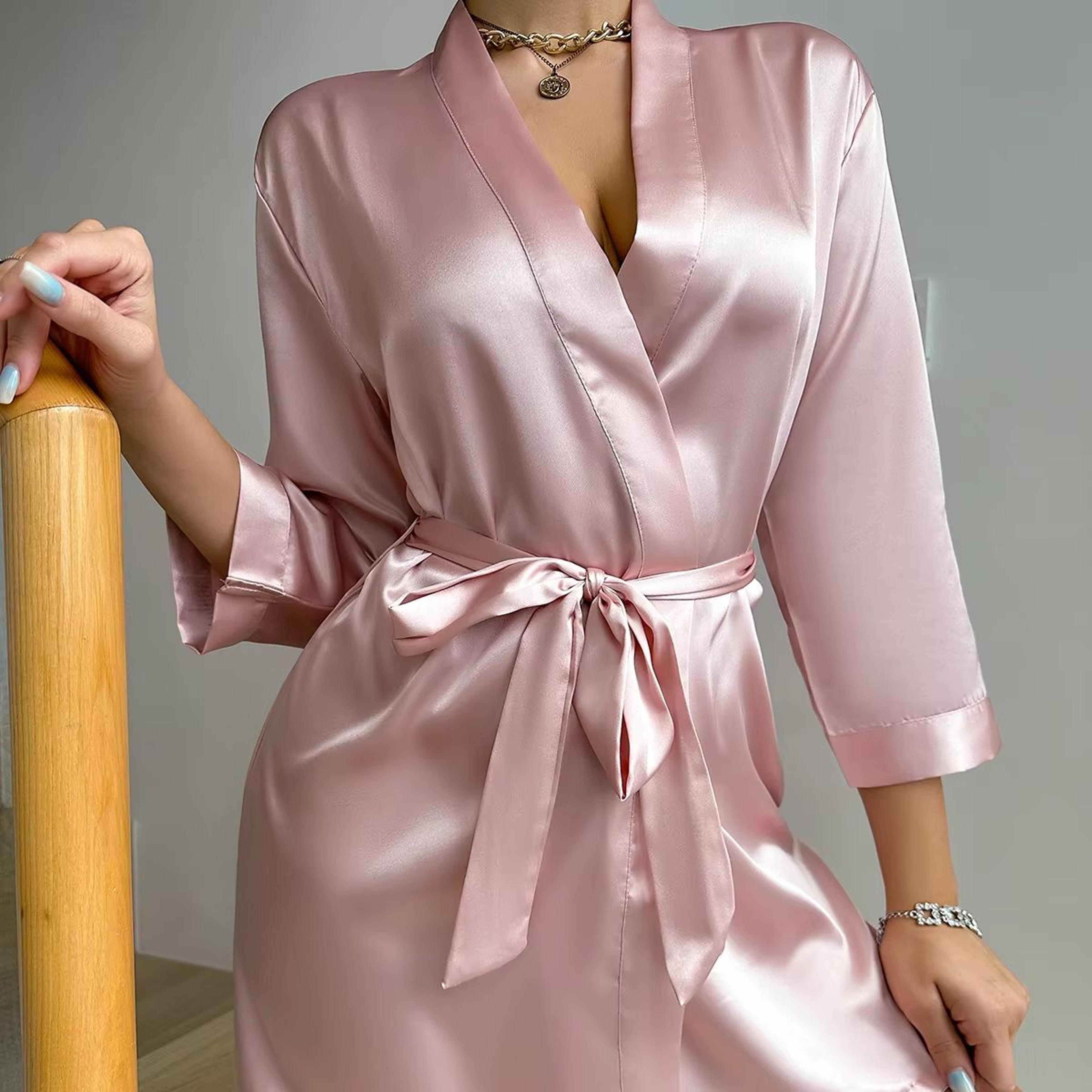 Womens Summer Ice Silk LaceUp Home Pajama Robe 4