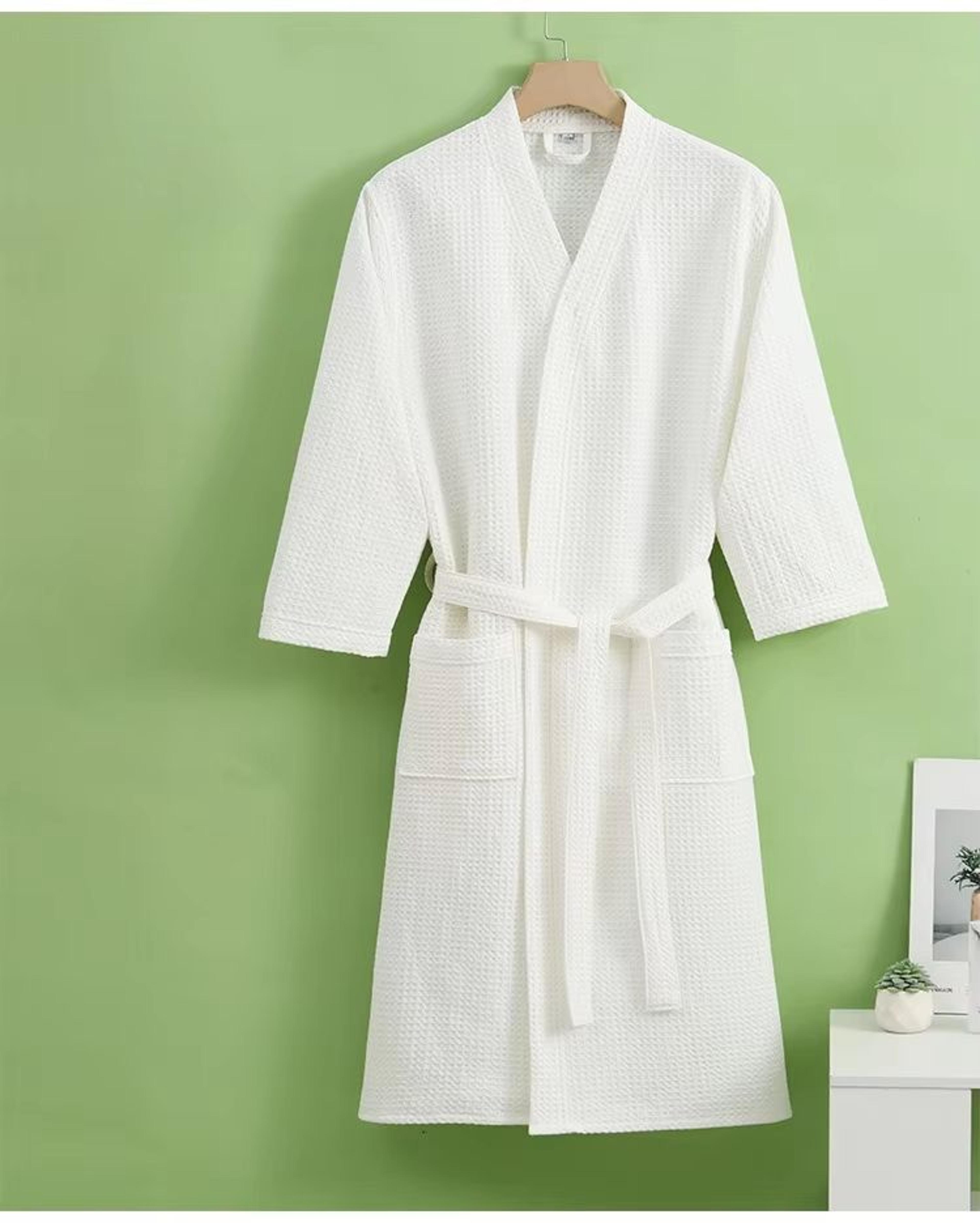 Unisex Cotton Waffle QuickDry Bathrobe For Couples AllSeason Home  Spa Wear 6