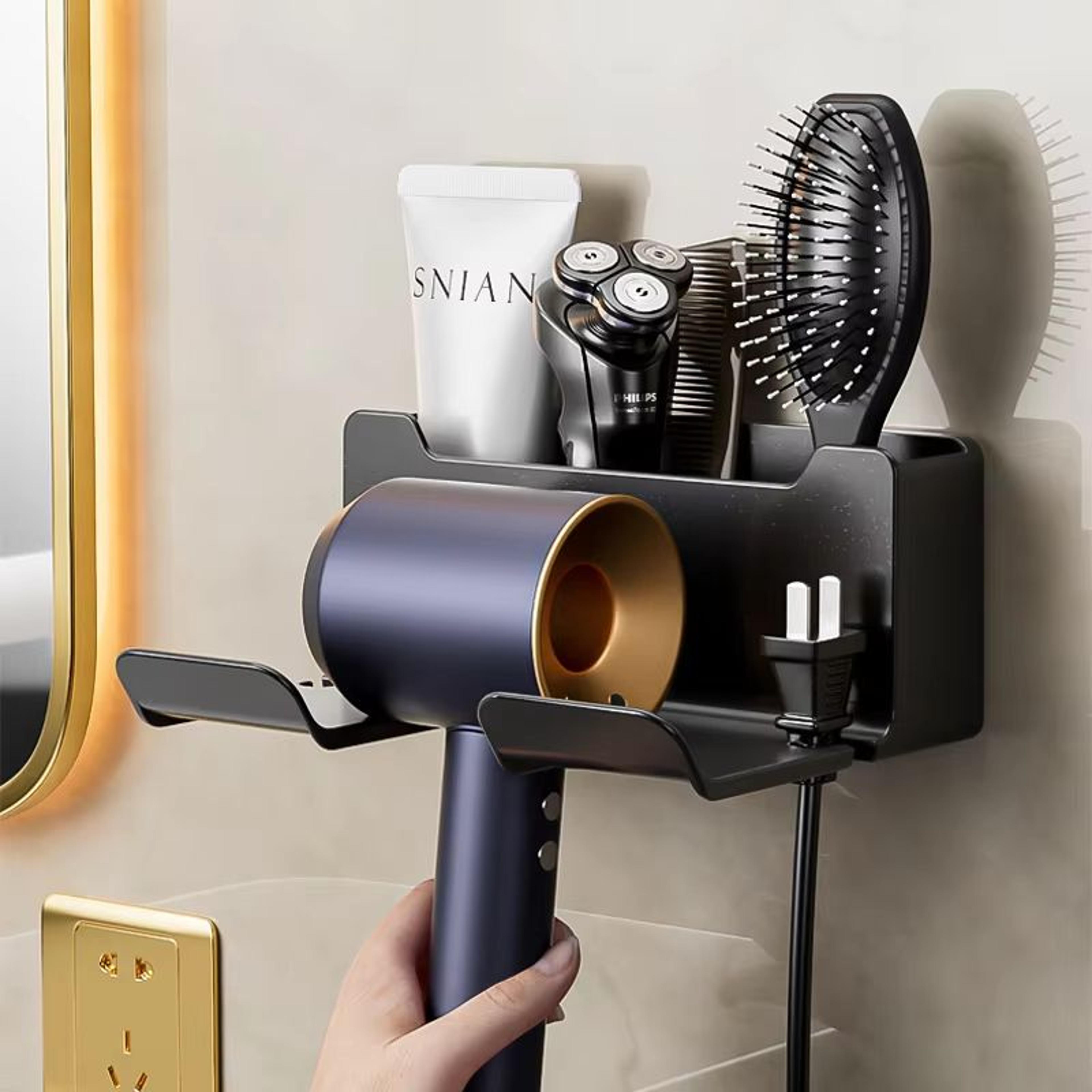 Wall Mounted Hair Dryer Holder  MultiFunctional Storage Rack 4