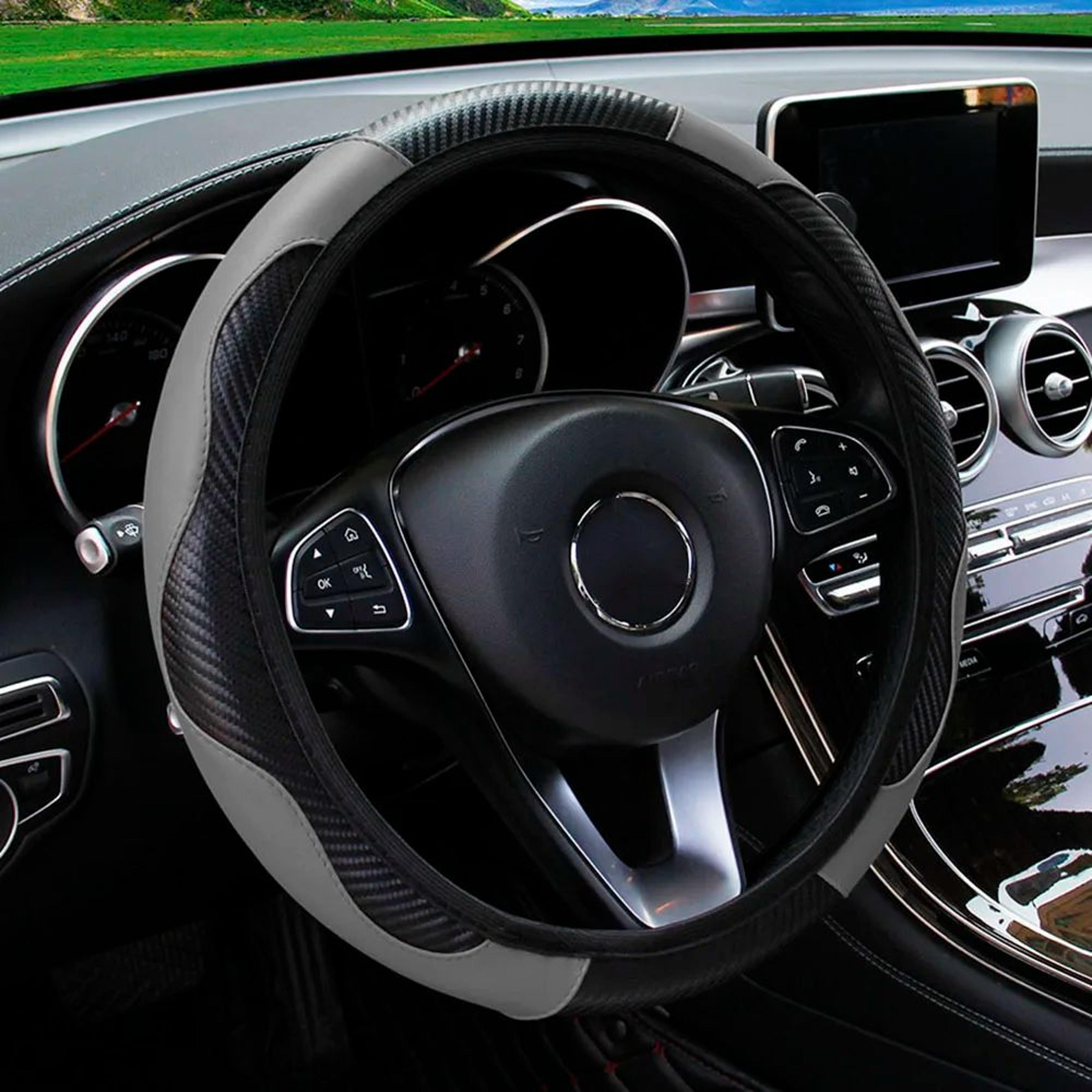 PU Carbon Fiber Leather Steering Wheel Cover For 145  15 In Cars No Inner Ring 3