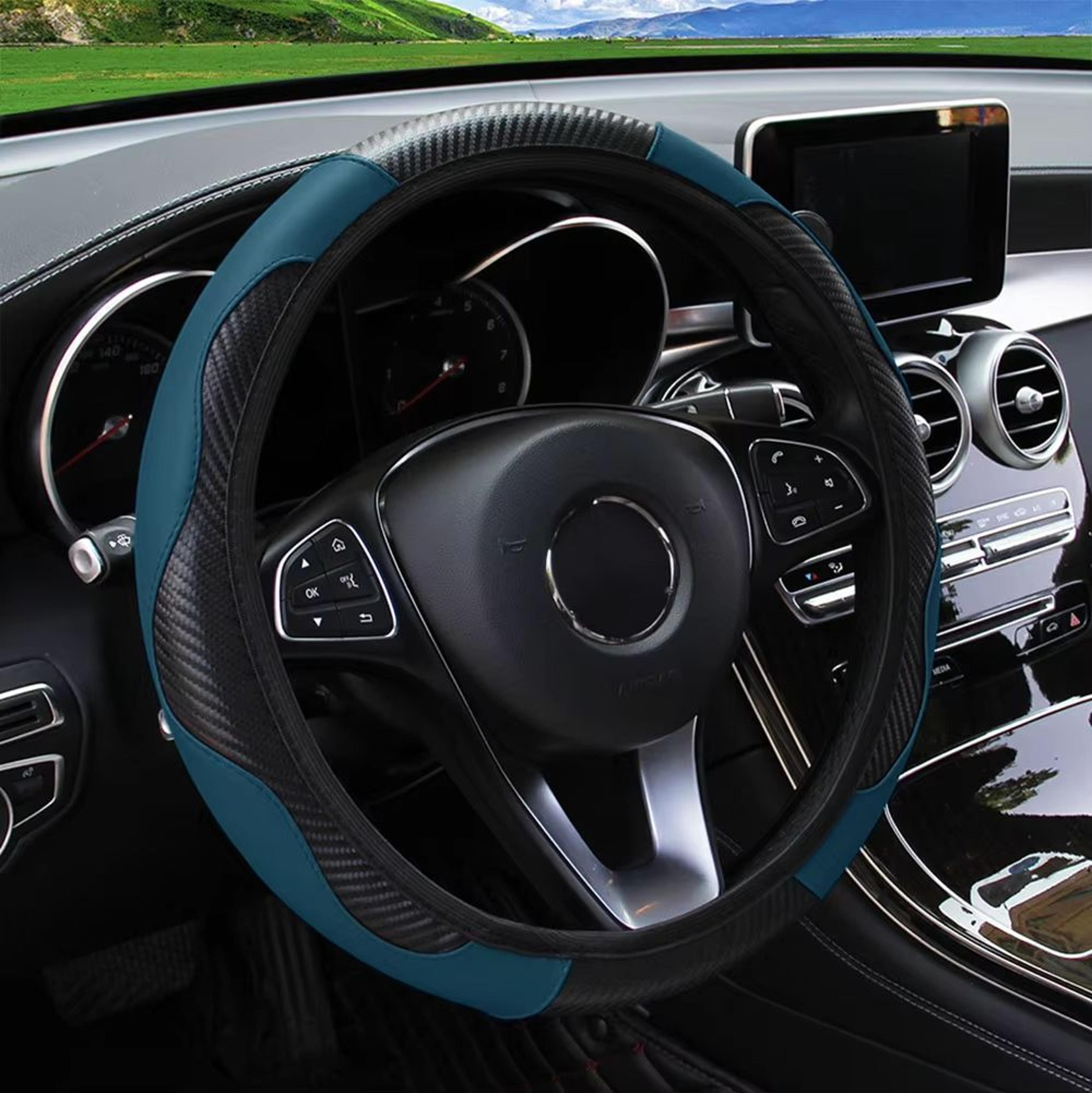 PU Carbon Fiber Leather Steering Wheel Cover For 145  15 In Cars No Inner Ring 14