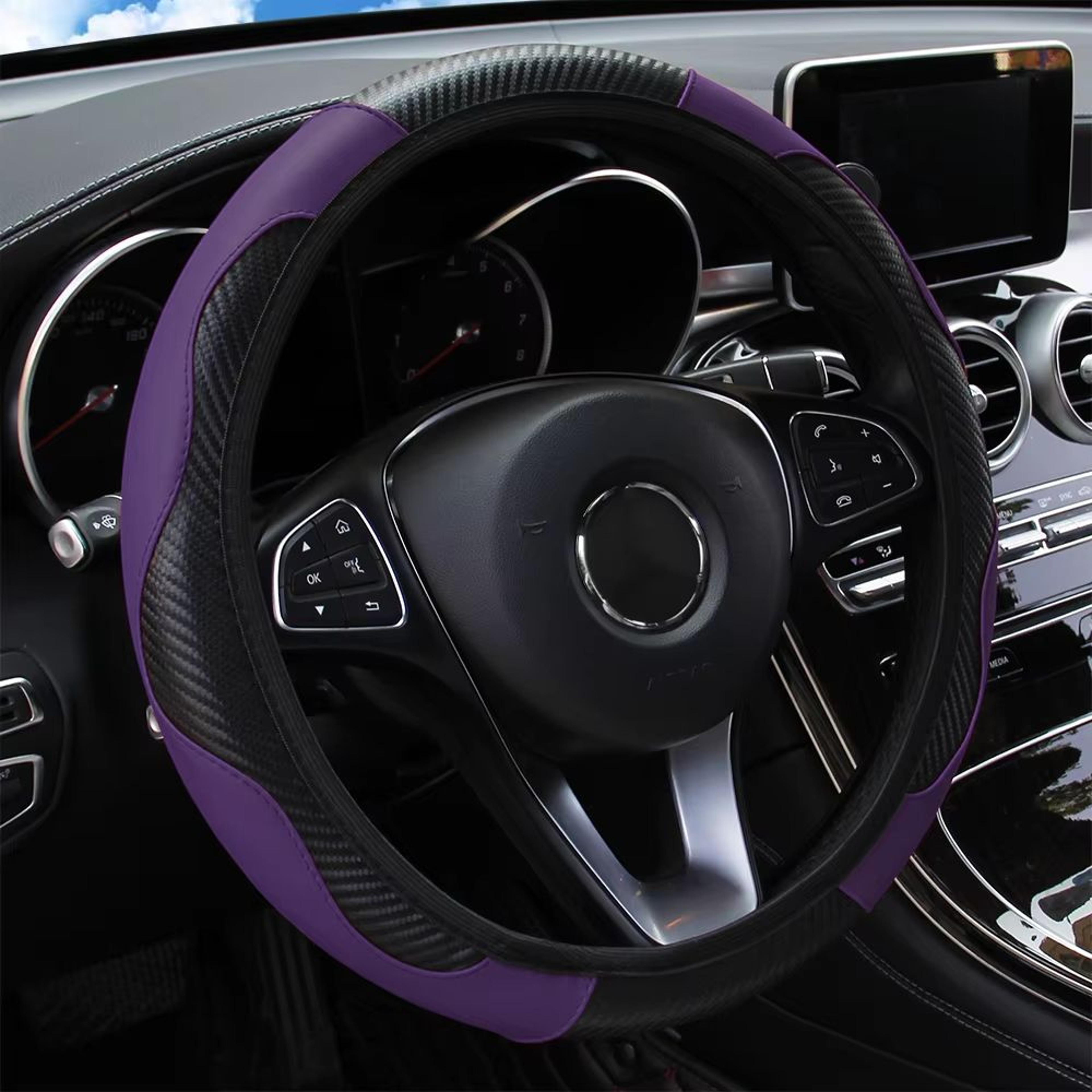 PU Carbon Fiber Leather Steering Wheel Cover For 145  15 In Cars No Inner Ring 16