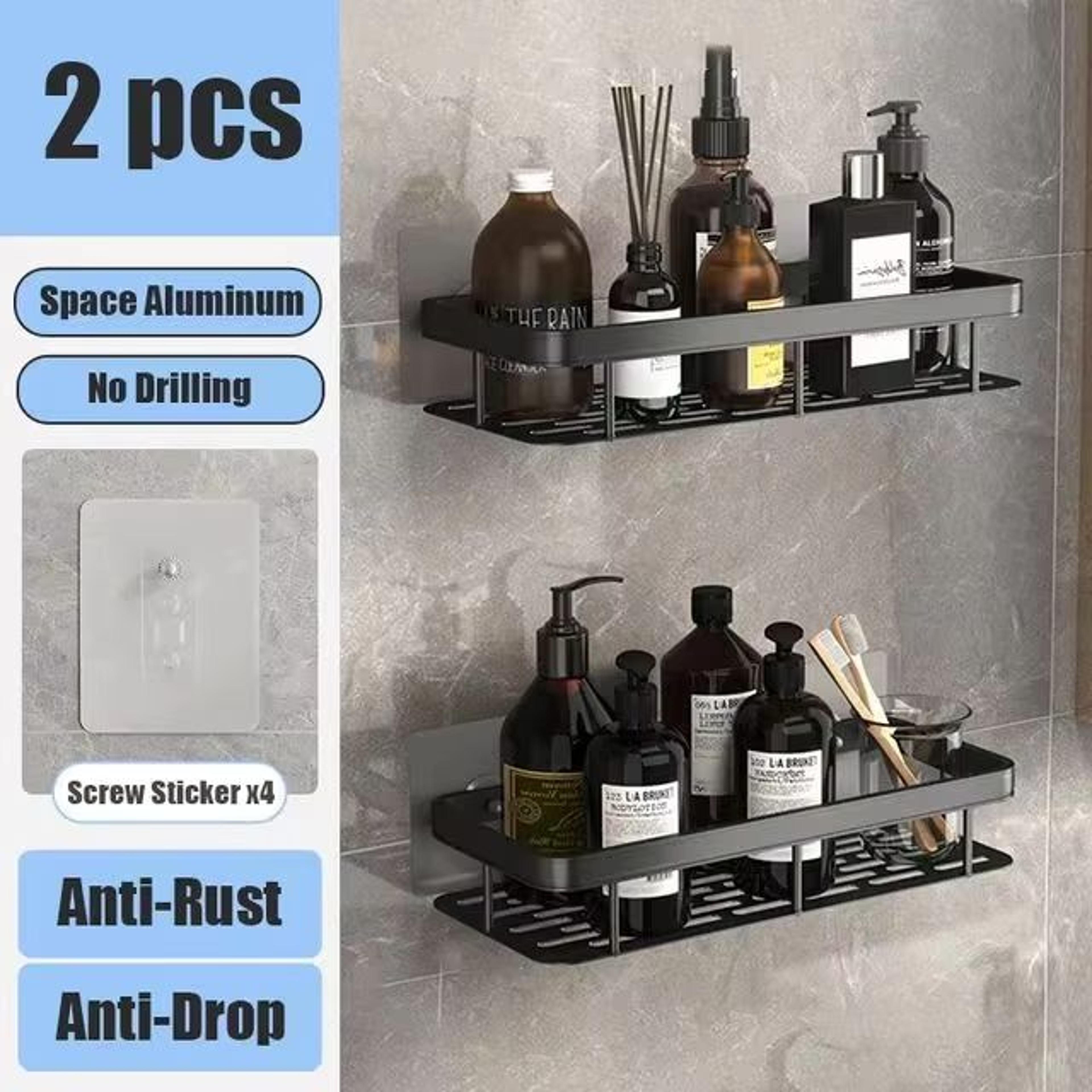NoDrill Aluminum Bathroom Corner Shelf Wall Mounted Storage Rack 12