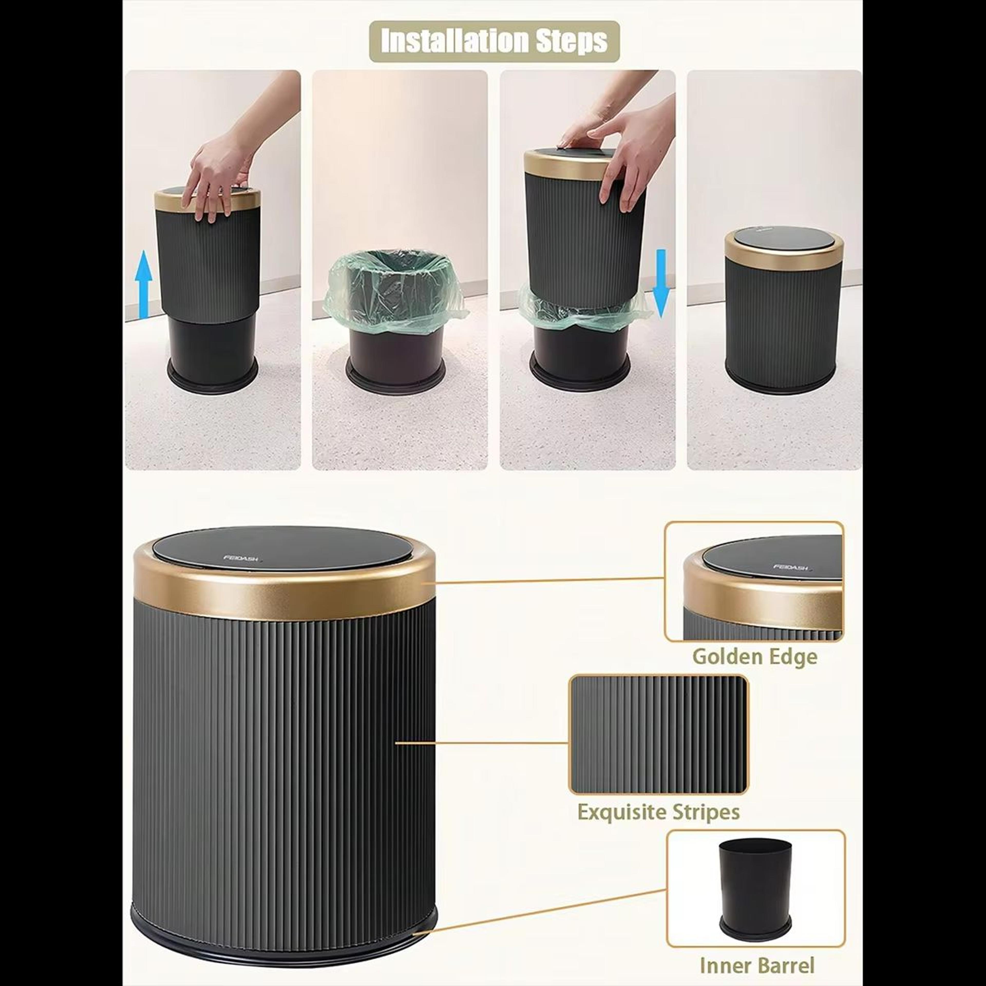 Modern White And Black DoubleLayer Trash Bin With PressTop Lid 5