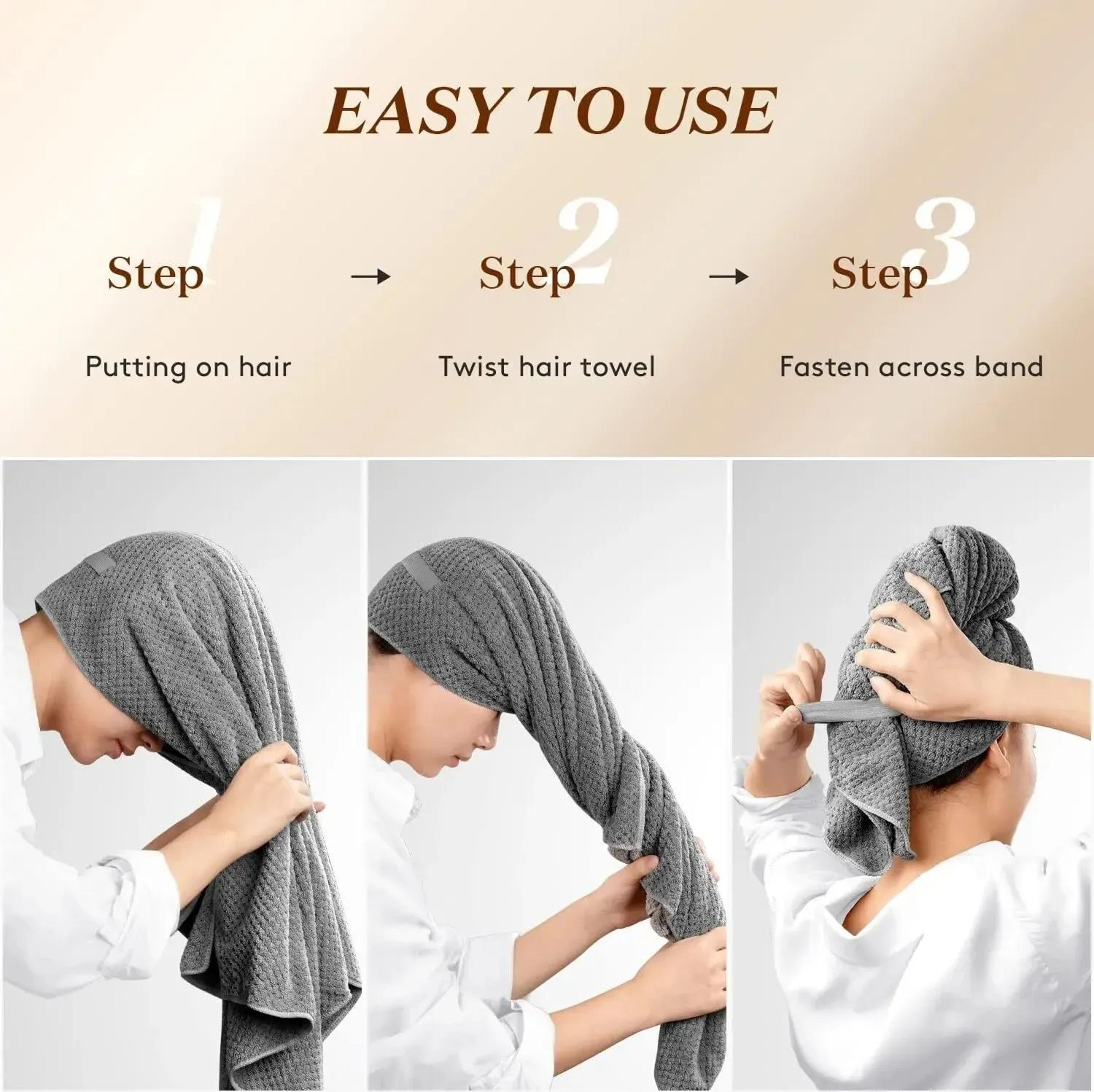 Premium ExtraLarge Microfiber Hair Drying Towel Wrap For Women With Secure Headband 3