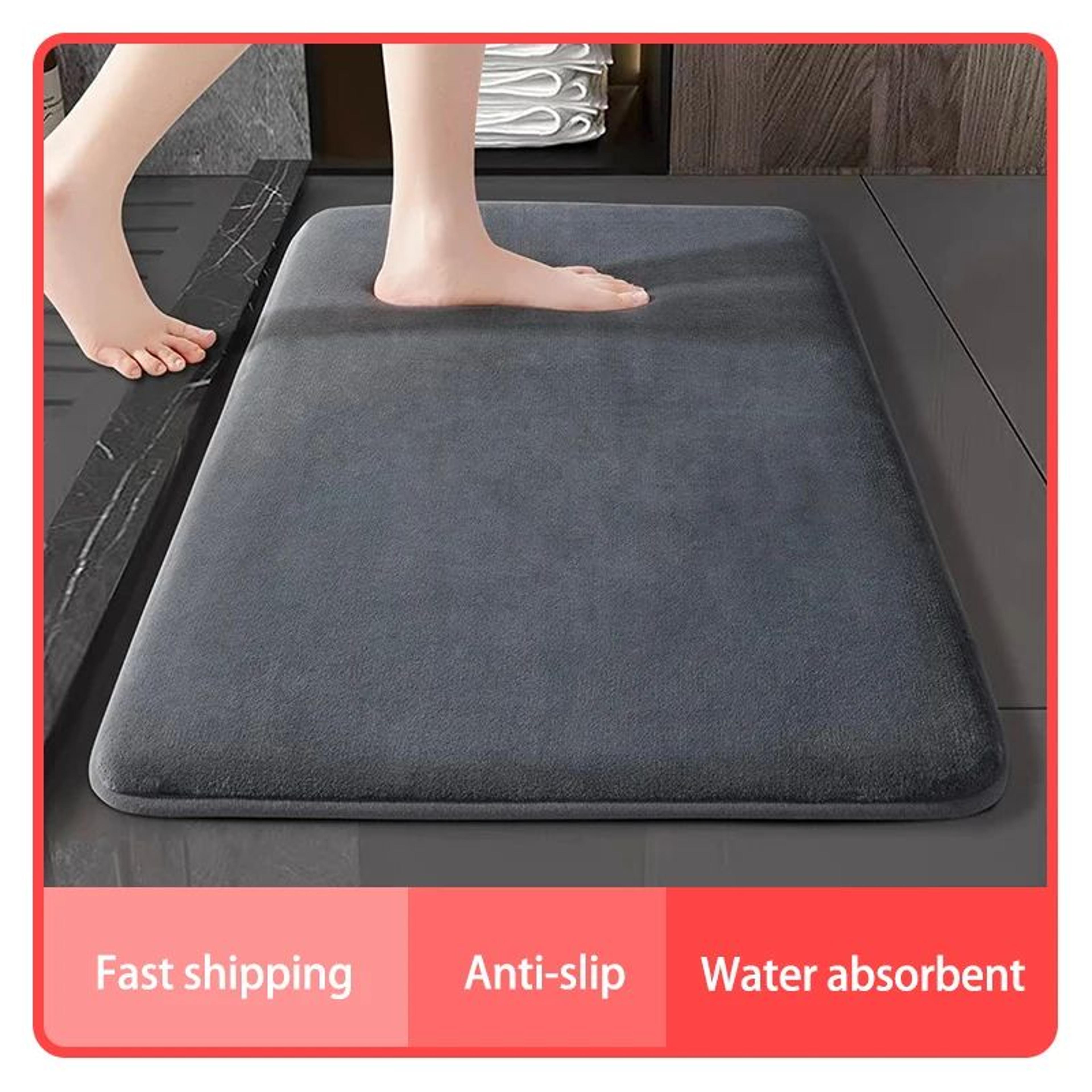 super absorbent coral velvet bathroom floor mat with anti-slip backing
