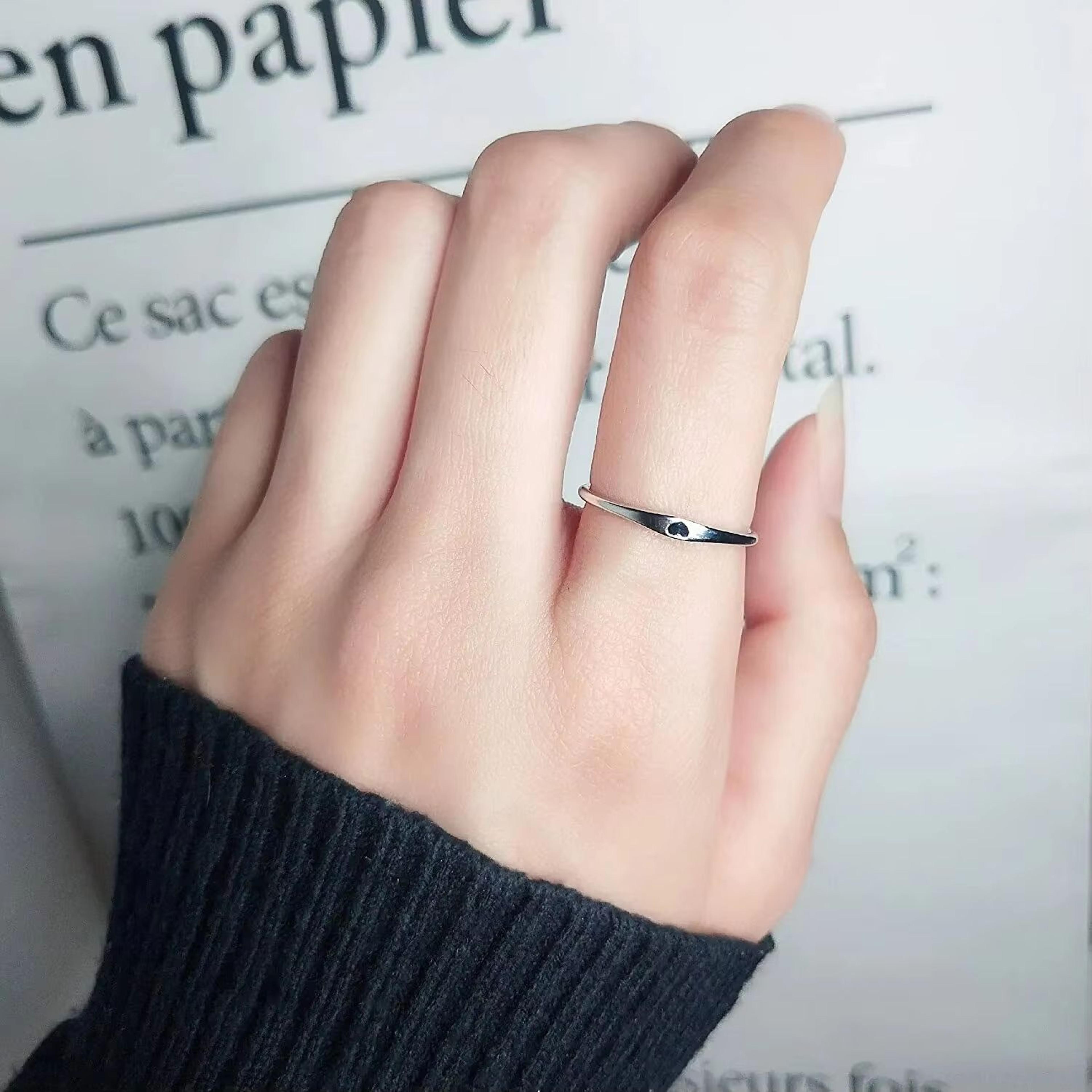 Sterling Silver Heart Carved Promise Ring For Women Stackable Wedding Band Gift 2