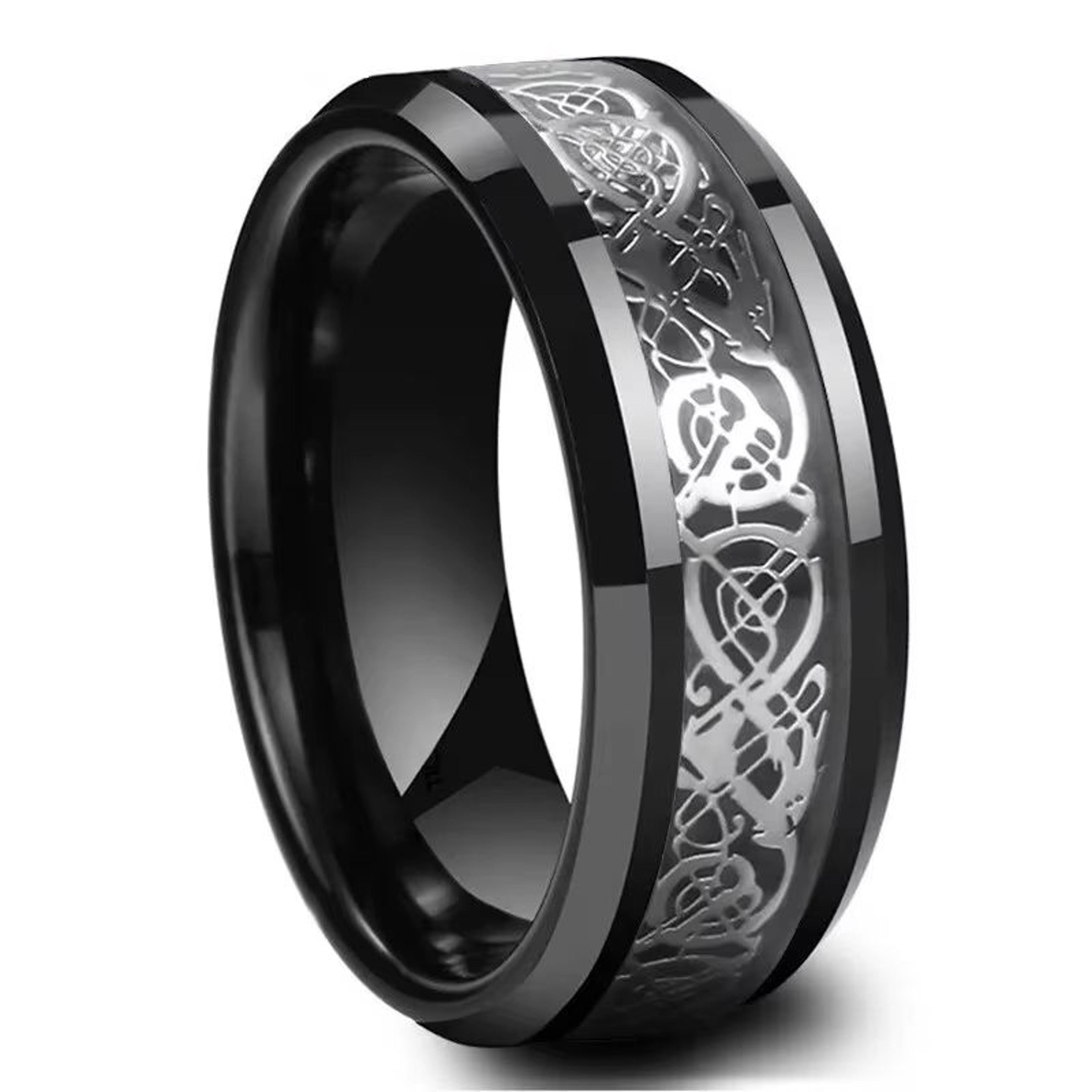 Stainless Steel Celtic Dragon And Heart Zircon Couple Ring Set For Men And Women 4