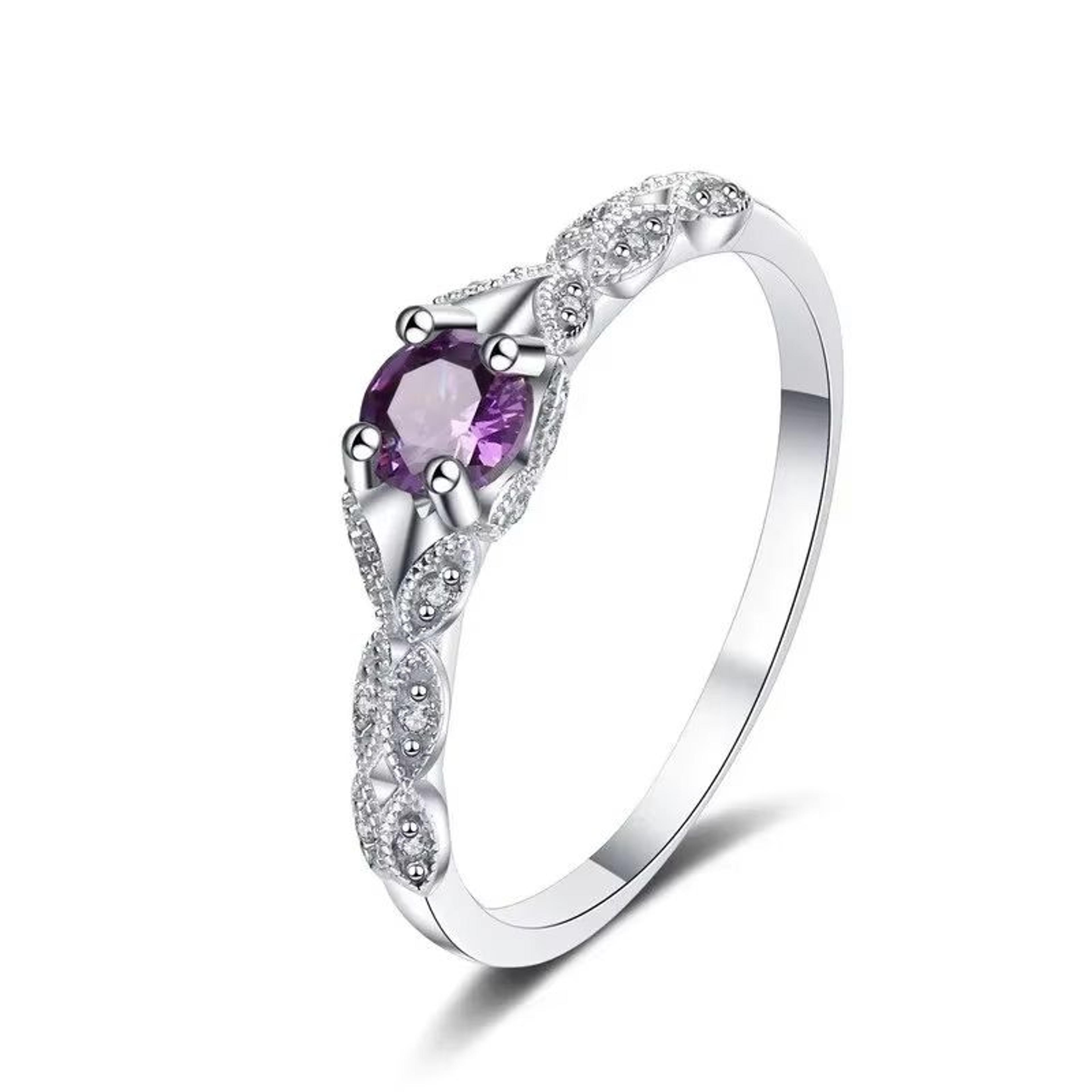 Sterling Silver Amethyst And Zirconia Temperament Ring For Women 5
