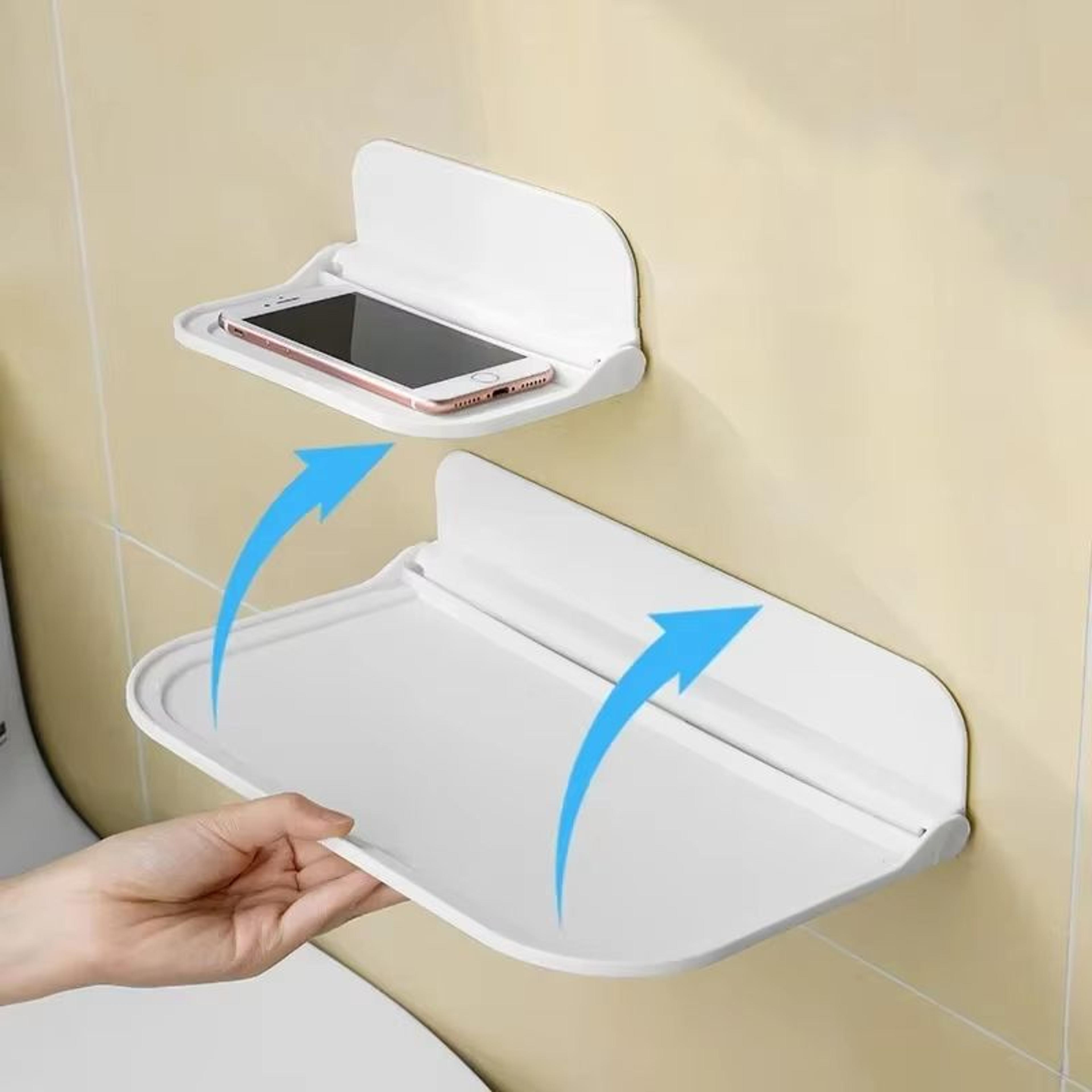 folding wall mounted storage shelf tray with punch-free installation and phone holder