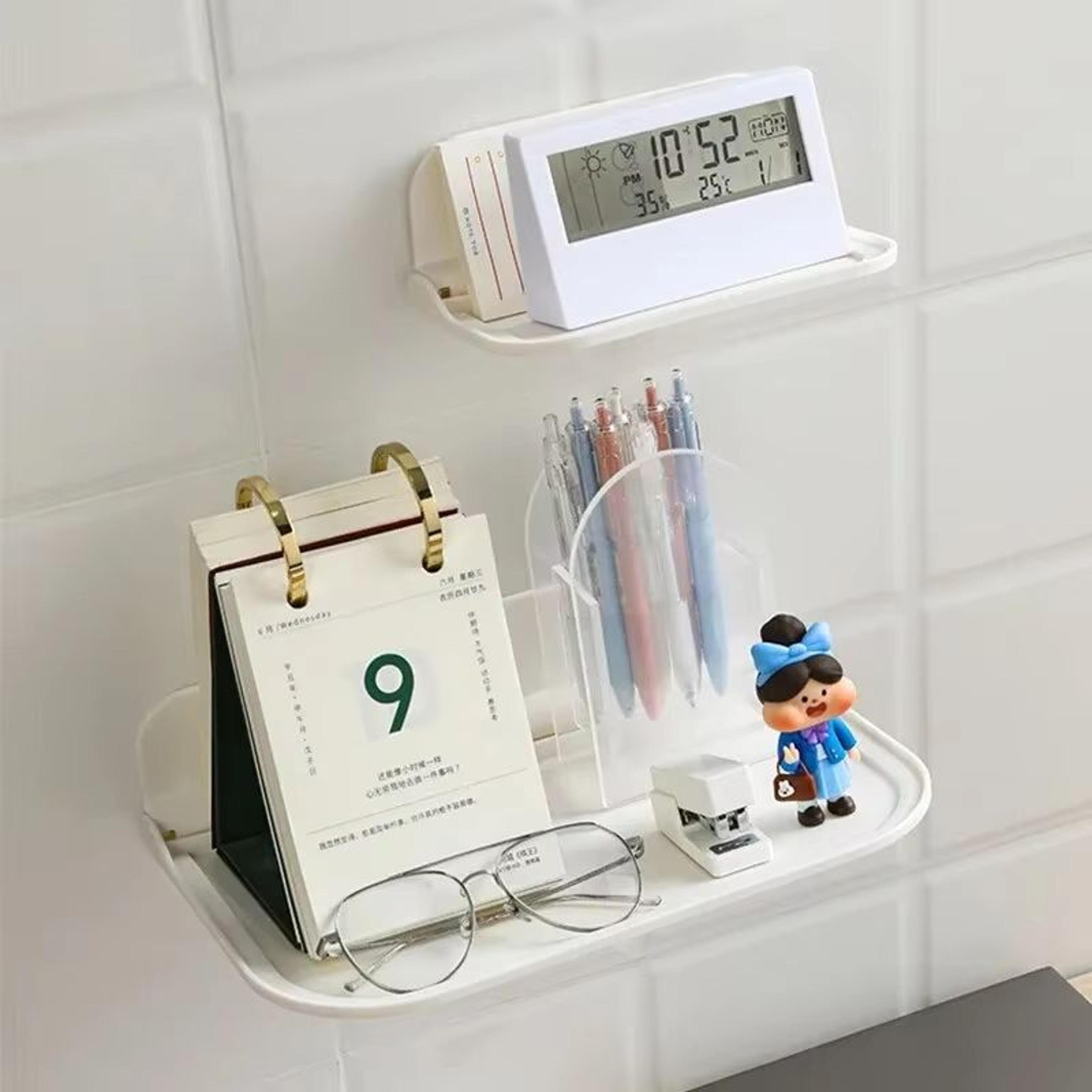 Folding Wall Mounted Storage Shelf Tray With PunchFree Installation And Phone Holder 1