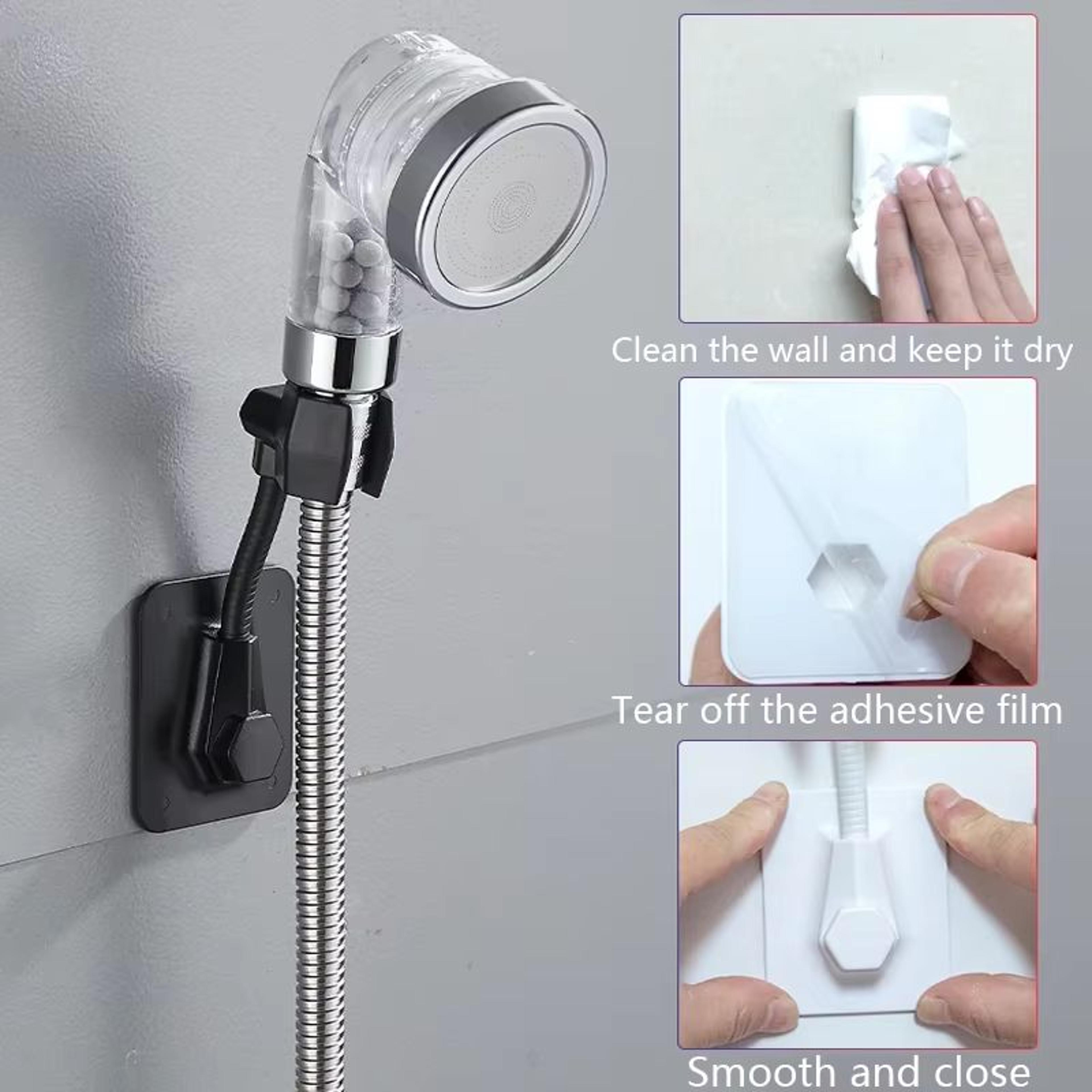 Adjustable 360 Shower Head Holder Bracket With Strong Adhesive Mount 1