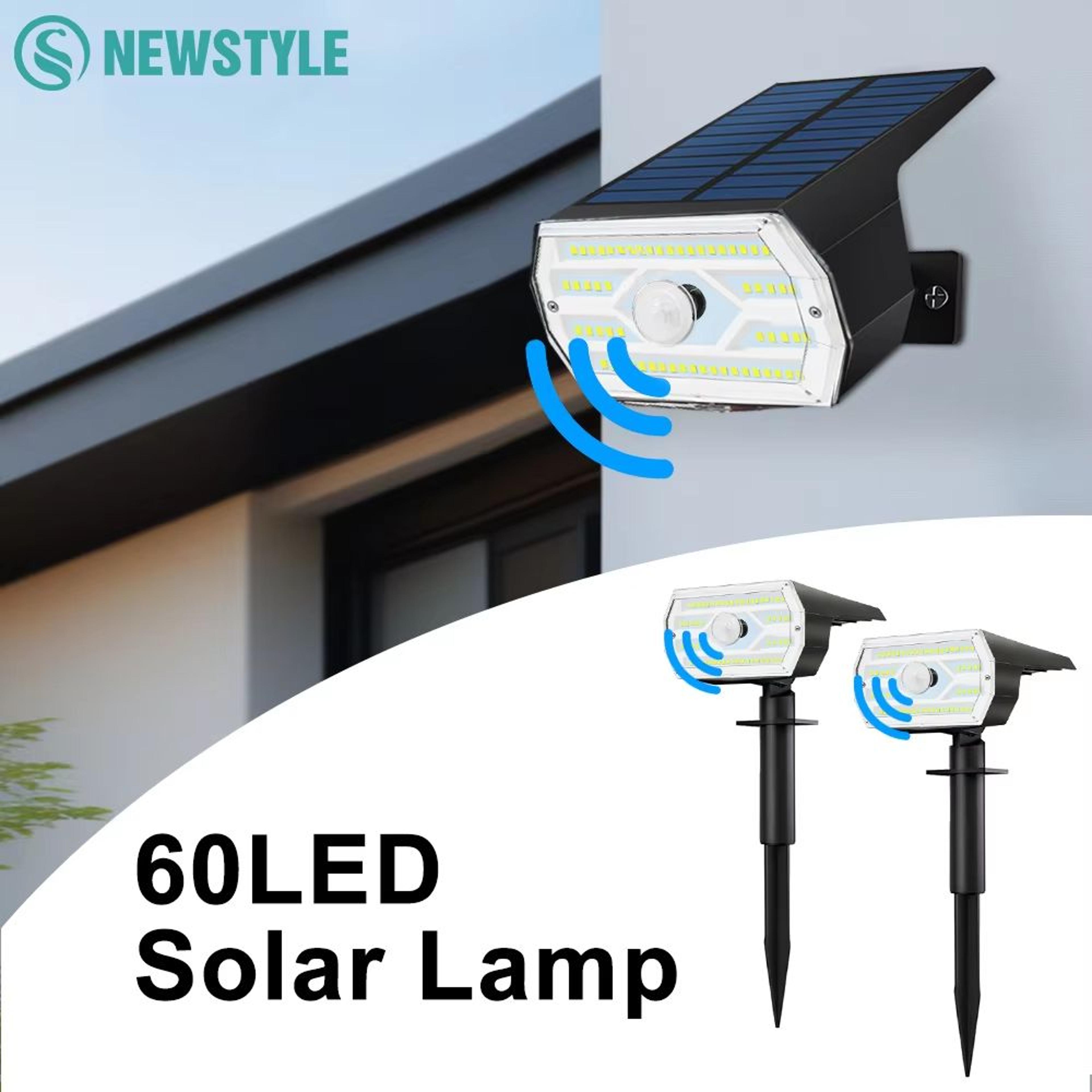 60 LED Solar Motion Sensor Garden Light 3 Mode Waterproof Security Wall Spotlight 0