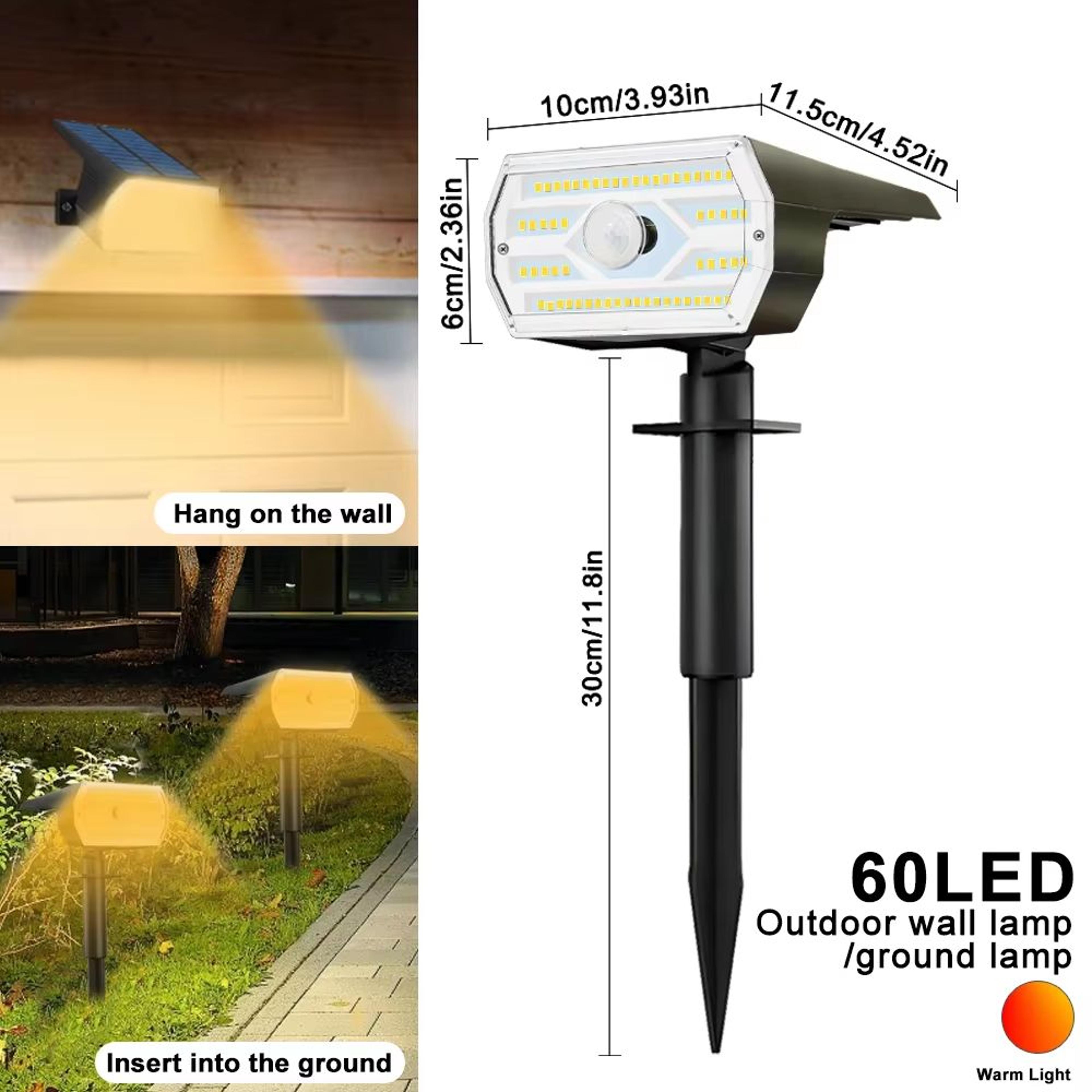 60 LED Solar Motion Sensor Garden Light 3 Mode Waterproof Security Wall Spotlight 6