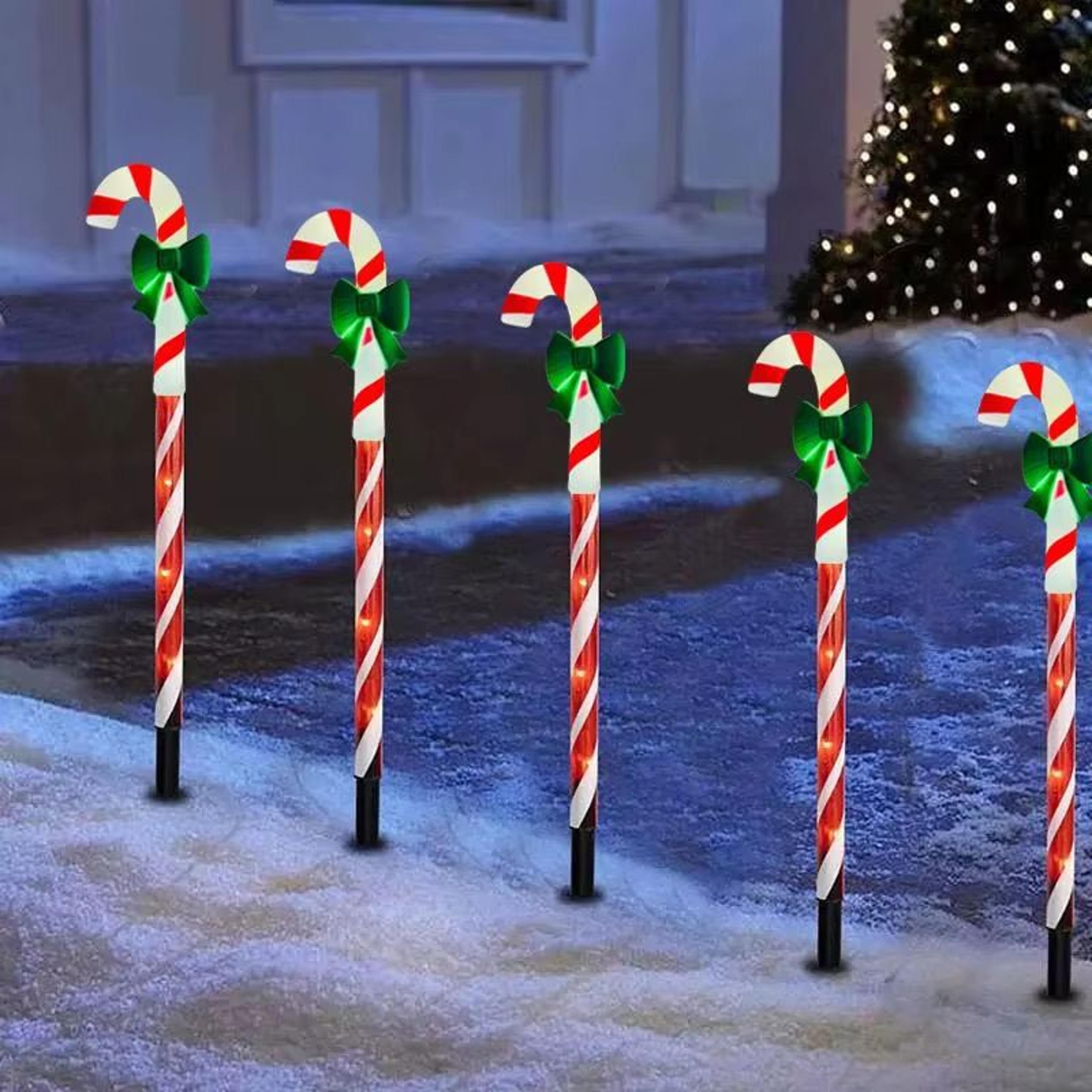 5Pack Solar Christmas Candy Cane Pathway Lights Outdoor Waterproof Holiday Lawn Decorations 0