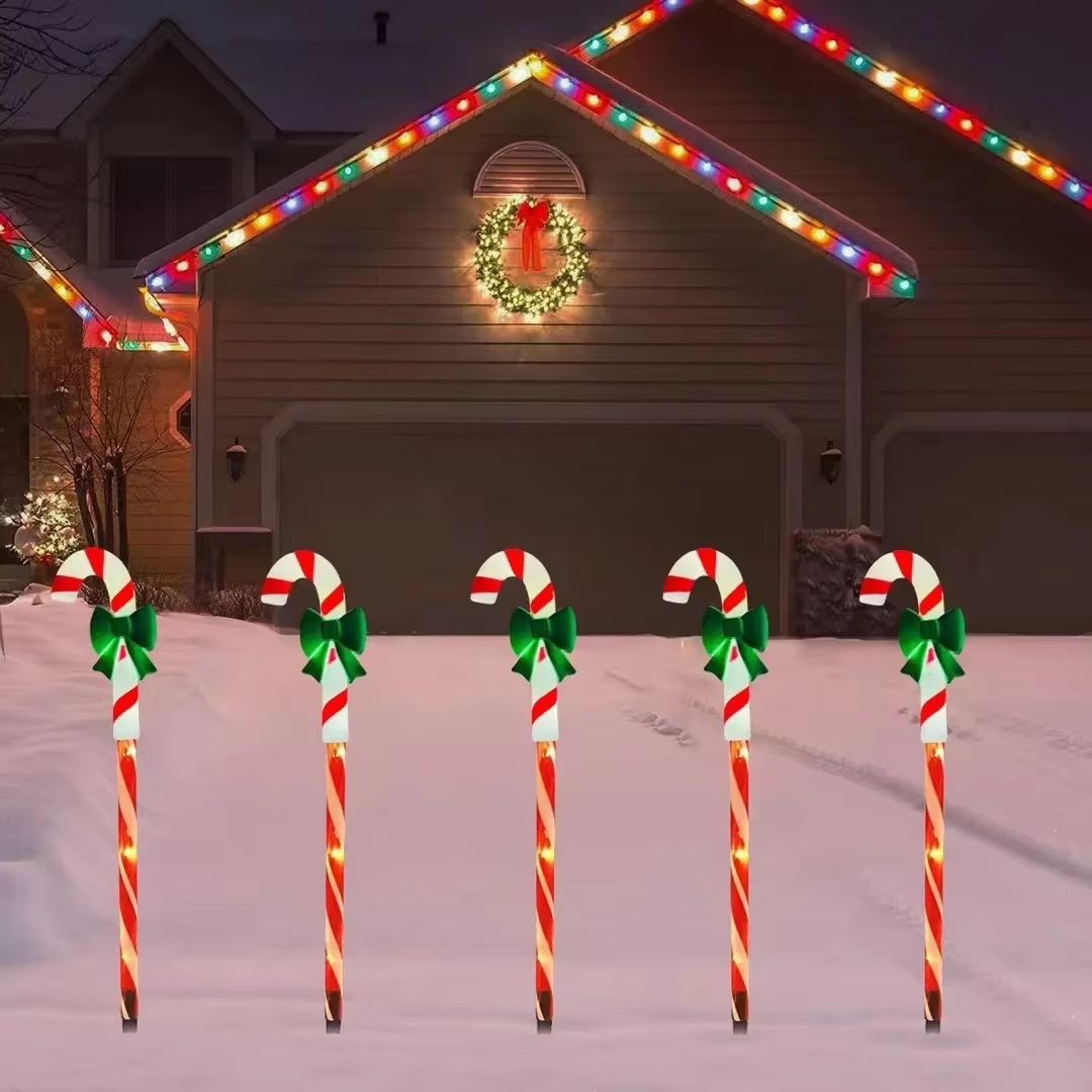 5Pack Solar Christmas Candy Cane Pathway Lights Outdoor Waterproof Holiday Lawn Decorations 1
