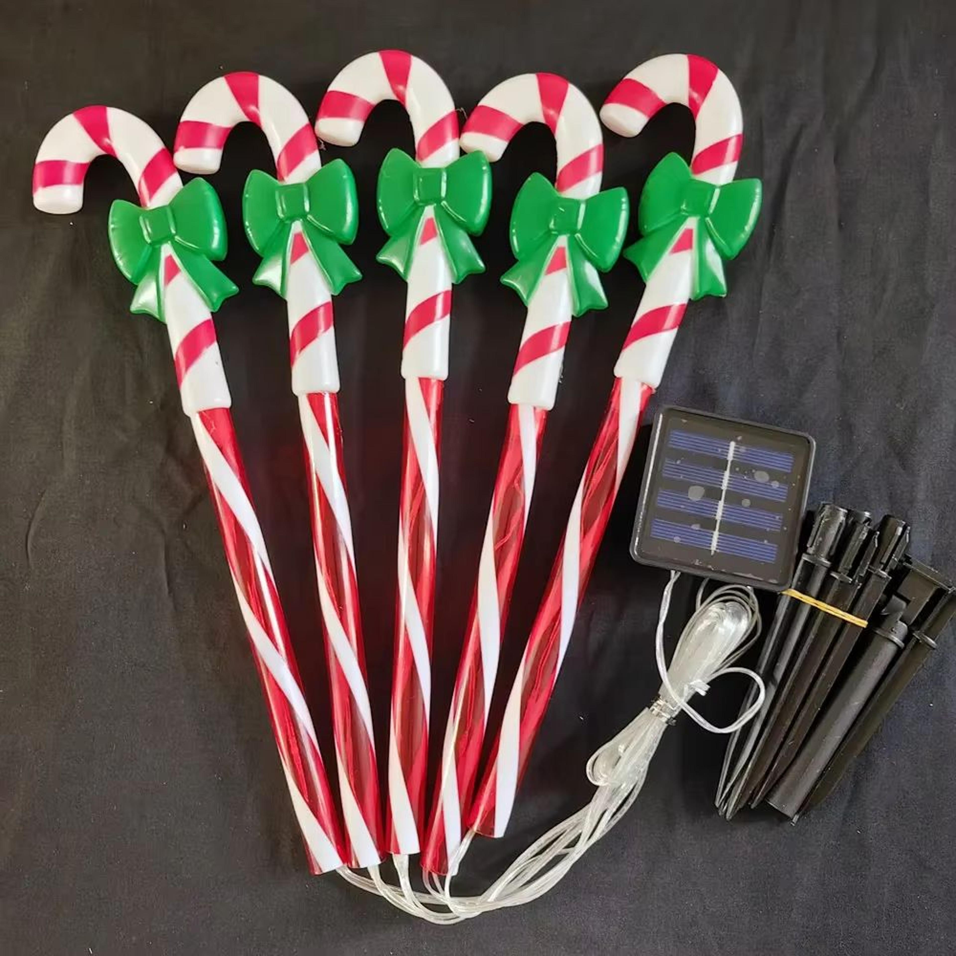 5Pack Solar Christmas Candy Cane Pathway Lights Outdoor Waterproof Holiday Lawn Decorations 5