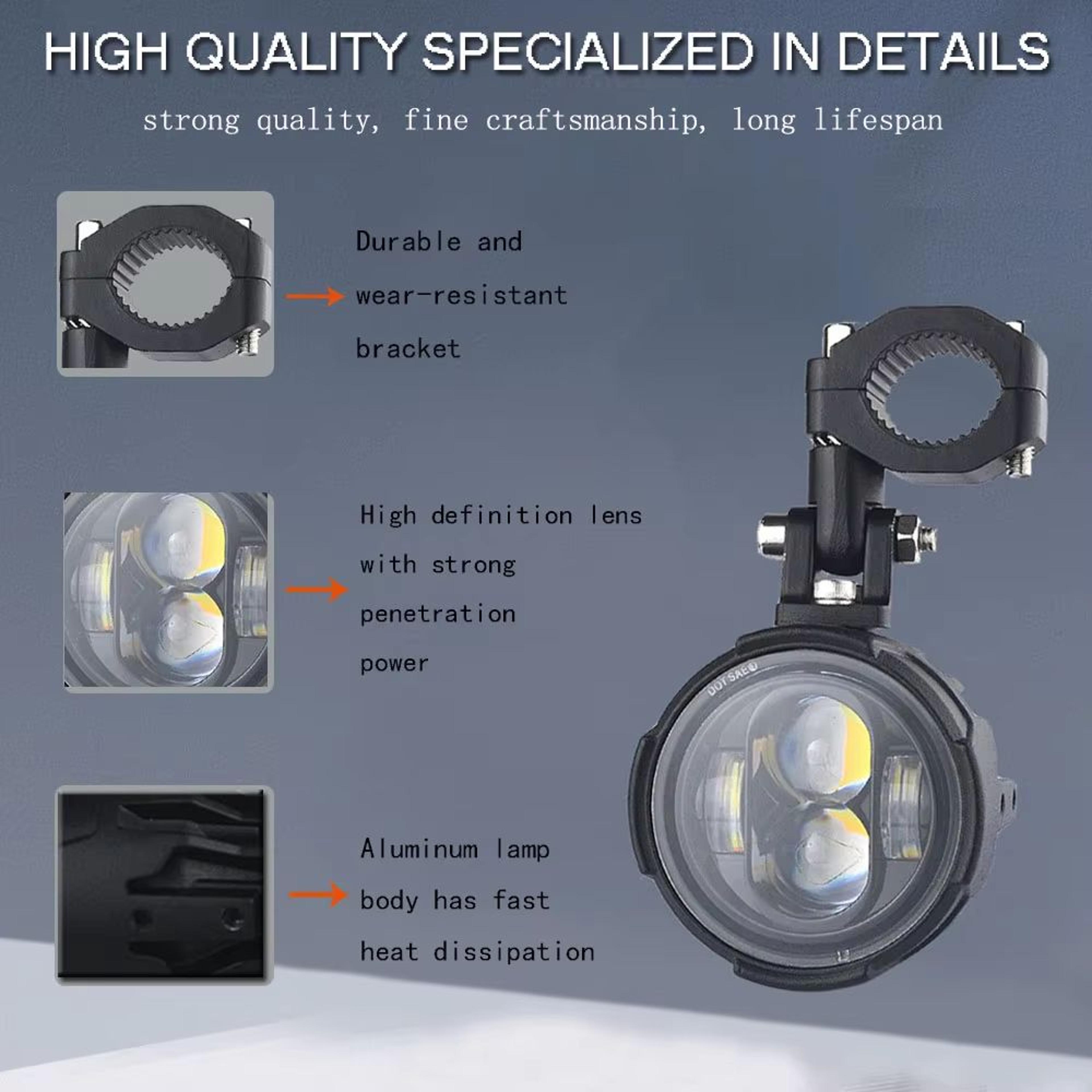 100W Dual Color LED Motorcycle Headlight Fog Lights With Strobe Flash Driving Beam 2
