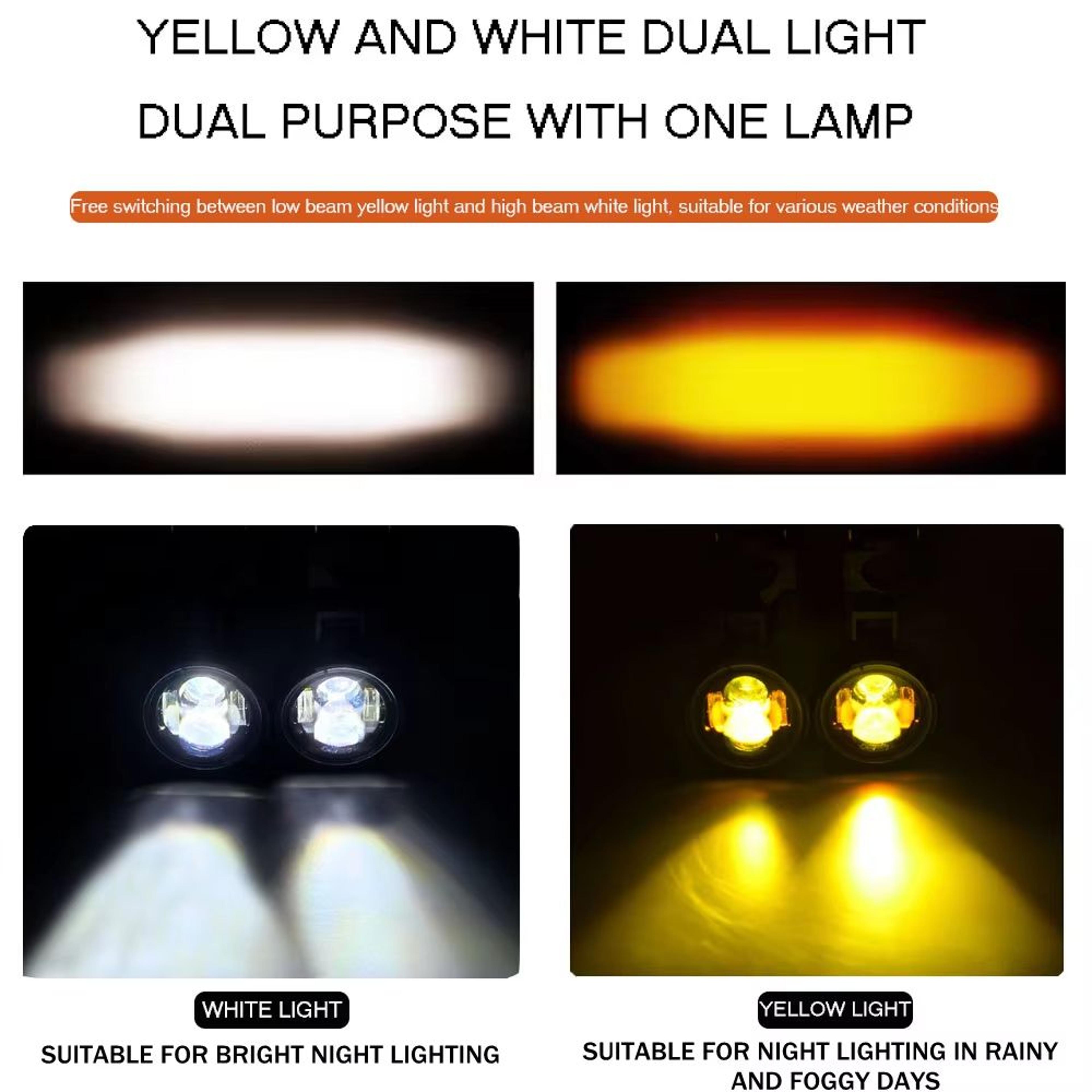 100W Dual Color LED Motorcycle Headlight Fog Lights With Strobe Flash Driving Beam 3