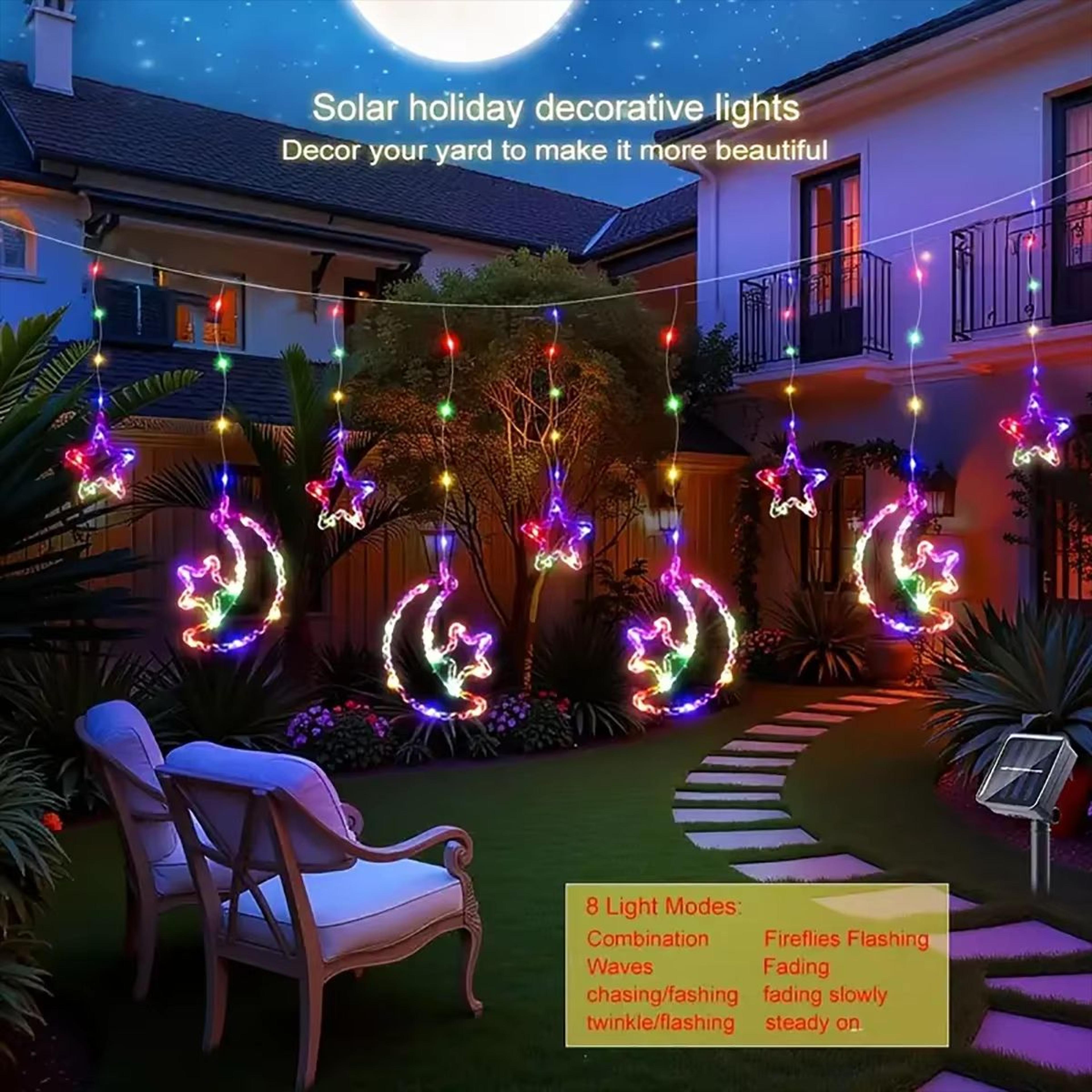 Solar 3M 120LED Star Moon Curtain String Lights Outdoor Decorative LED Fairy Lights For Garden Pati 3