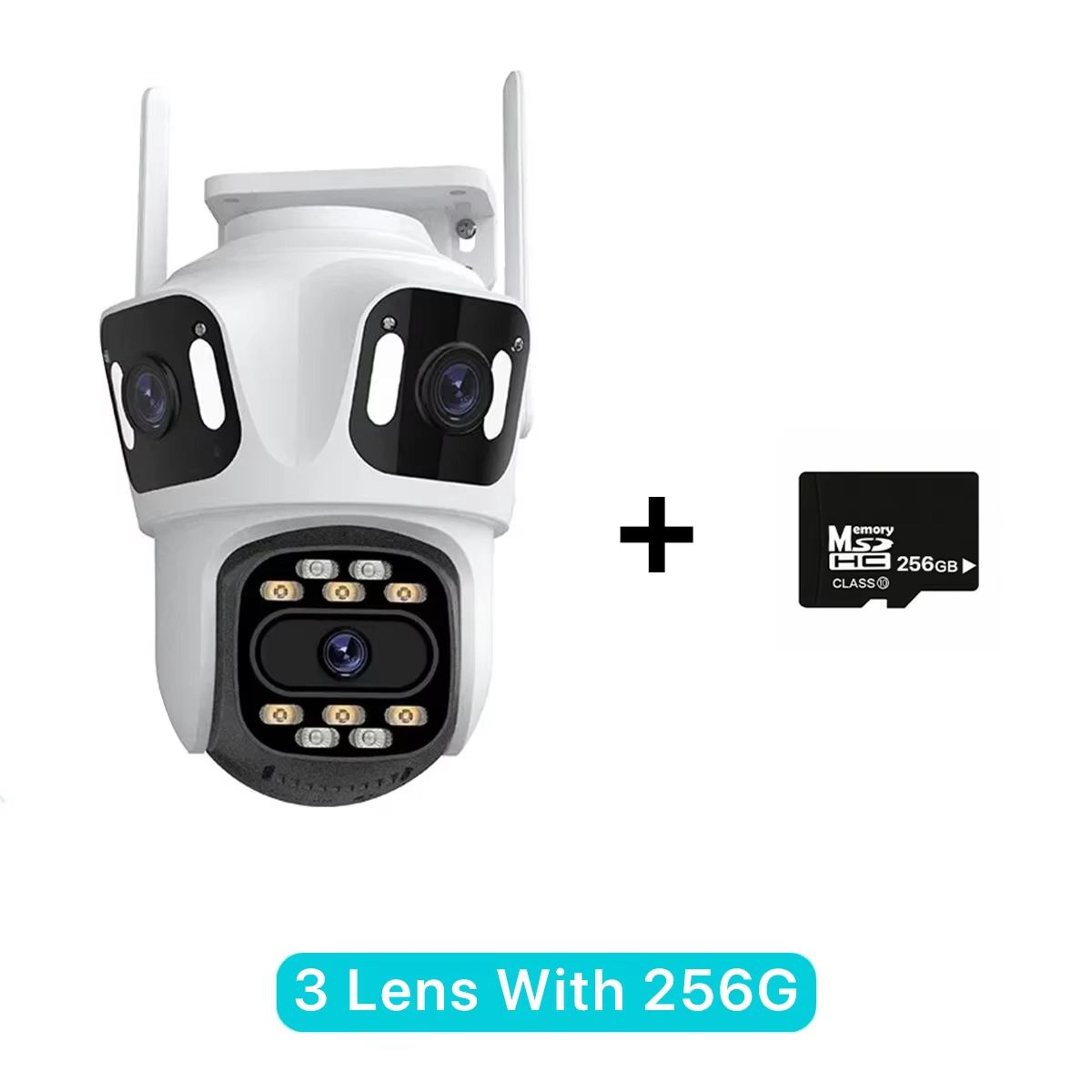 ThreeLens PTZ Outdoor WiFi IP Security Camera 6K4K AutoTracking Wireless CCTV With TripleScreen Mon 10