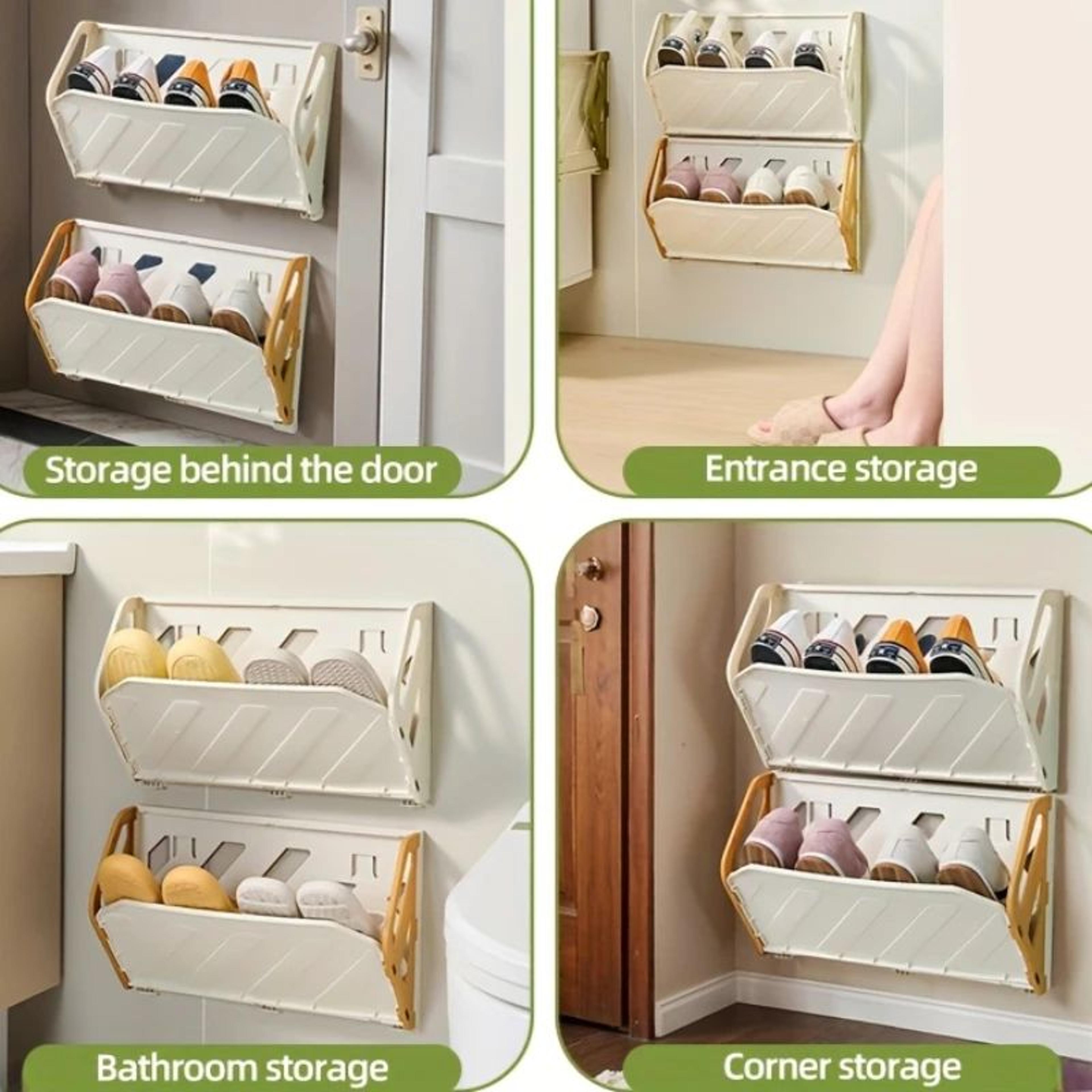 Foldable WallMounted Shoe Rack Hidden Storage Organizer For Space Saving Homes 4