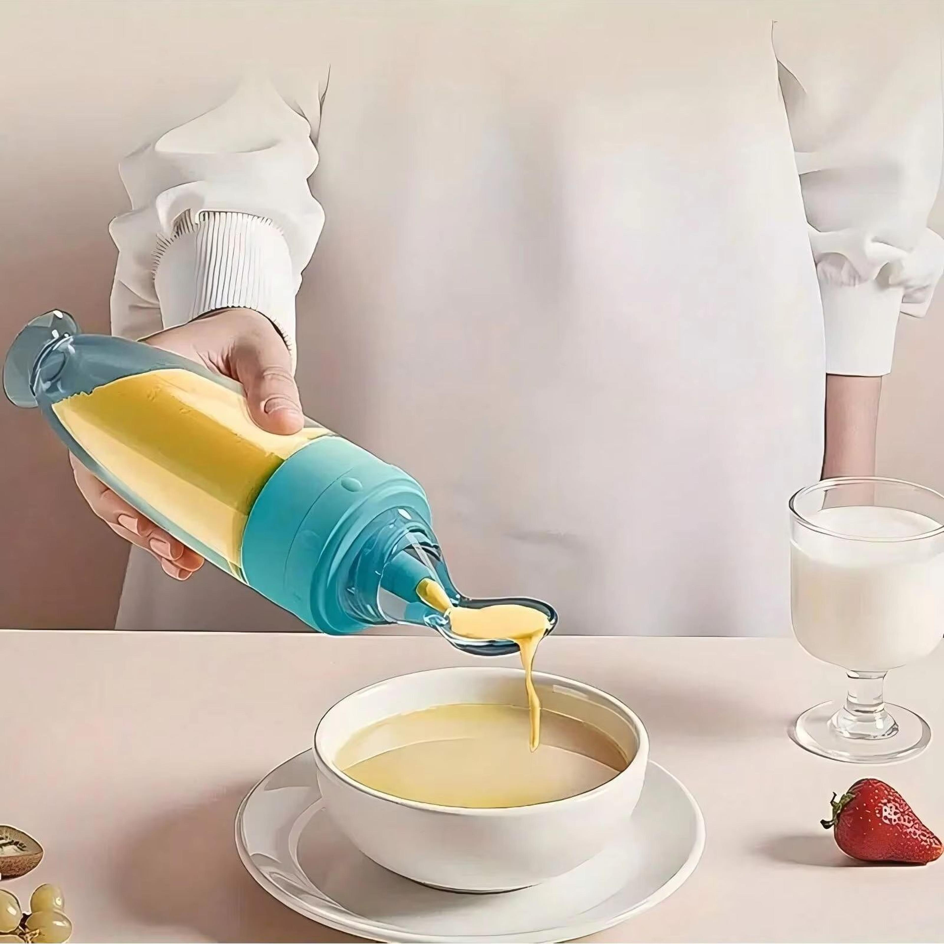 90m3oz Portable Colorful Silicone Baby Feeder Bottle With Soft Spoon Suction Cup  Dust Cap 3