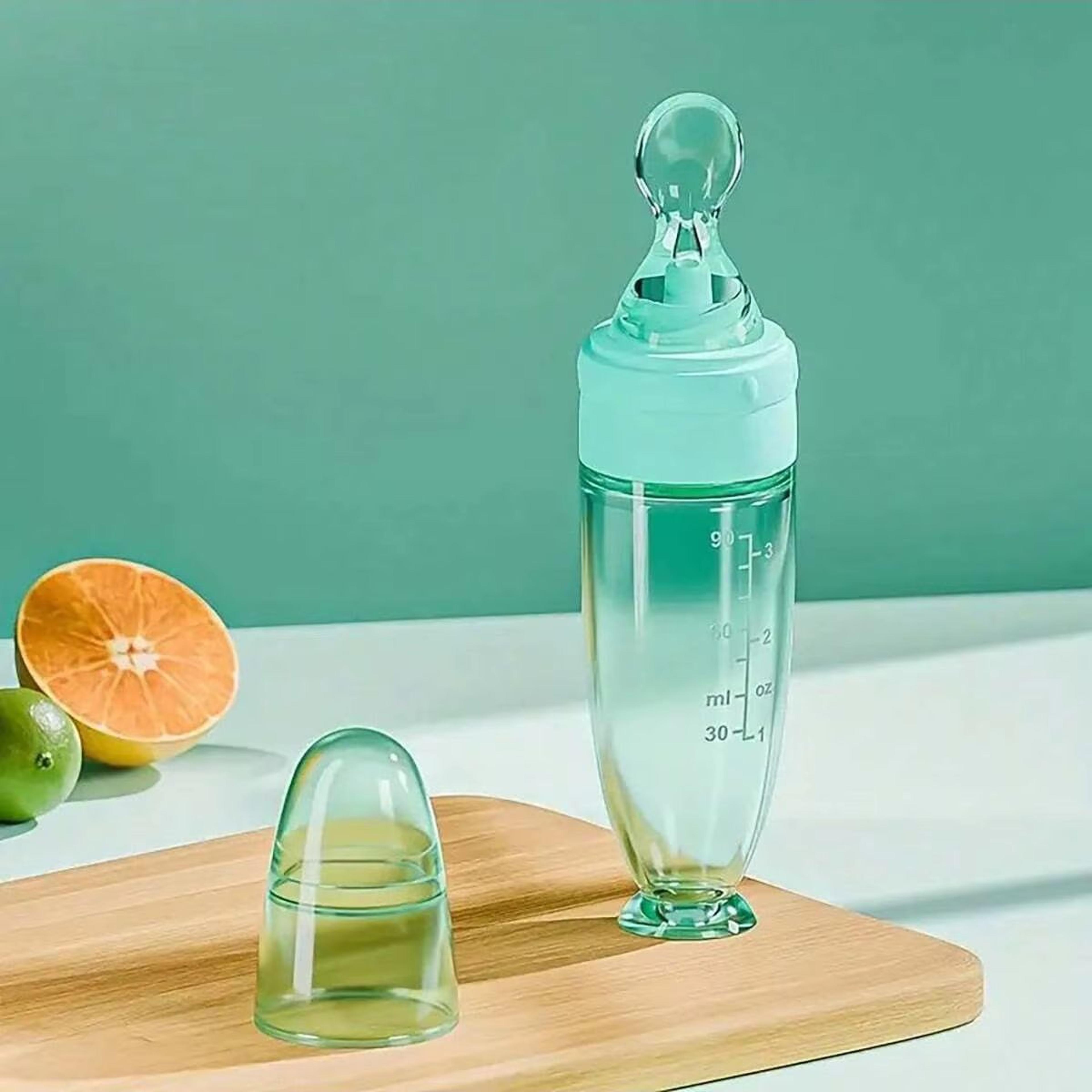 90m3oz Portable Colorful Silicone Baby Feeder Bottle With Soft Spoon Suction Cup  Dust Cap 6