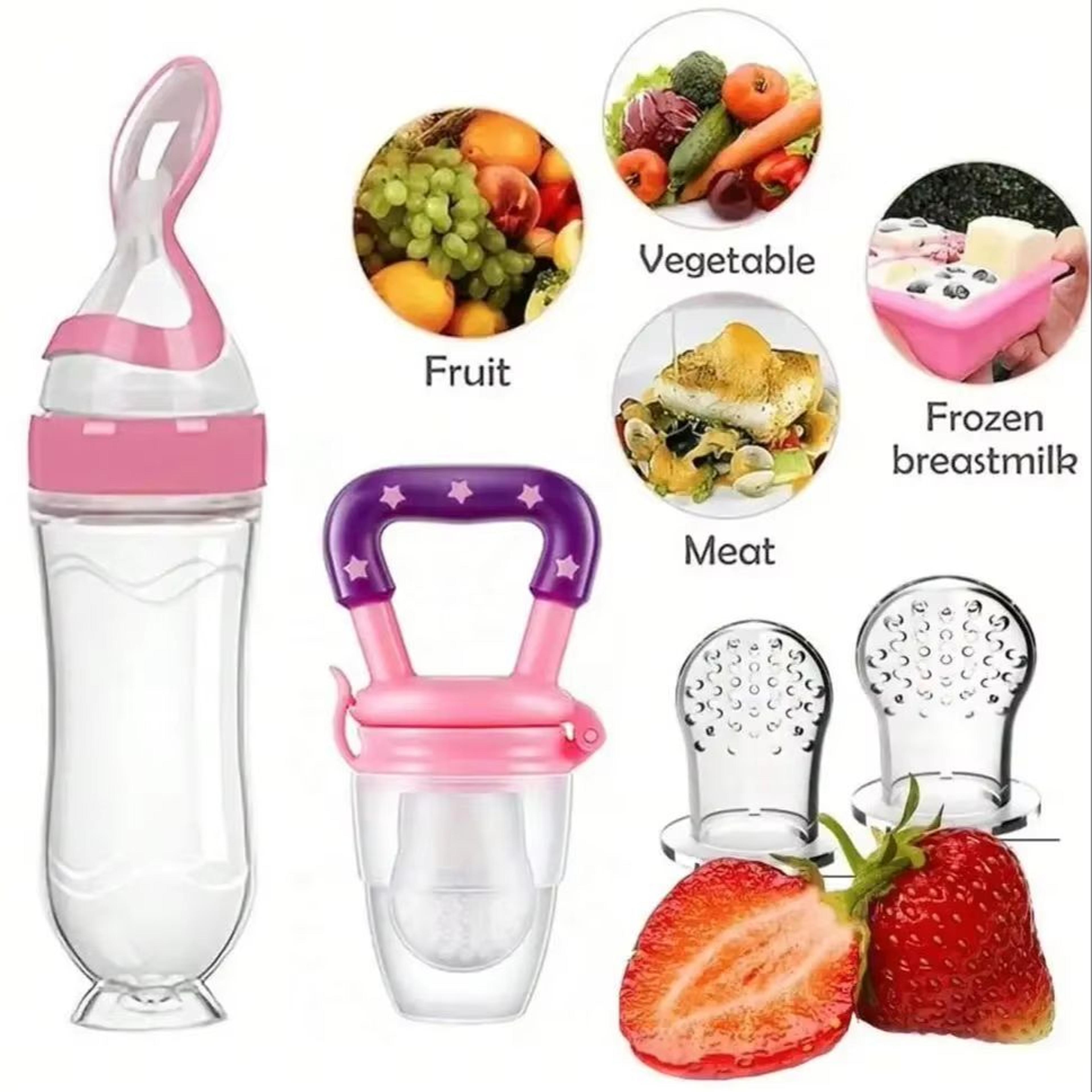 4Piece Baby Feeding Set With Suction Base Bottle Cereal  Fruit Feeders And Mesh Bags 6