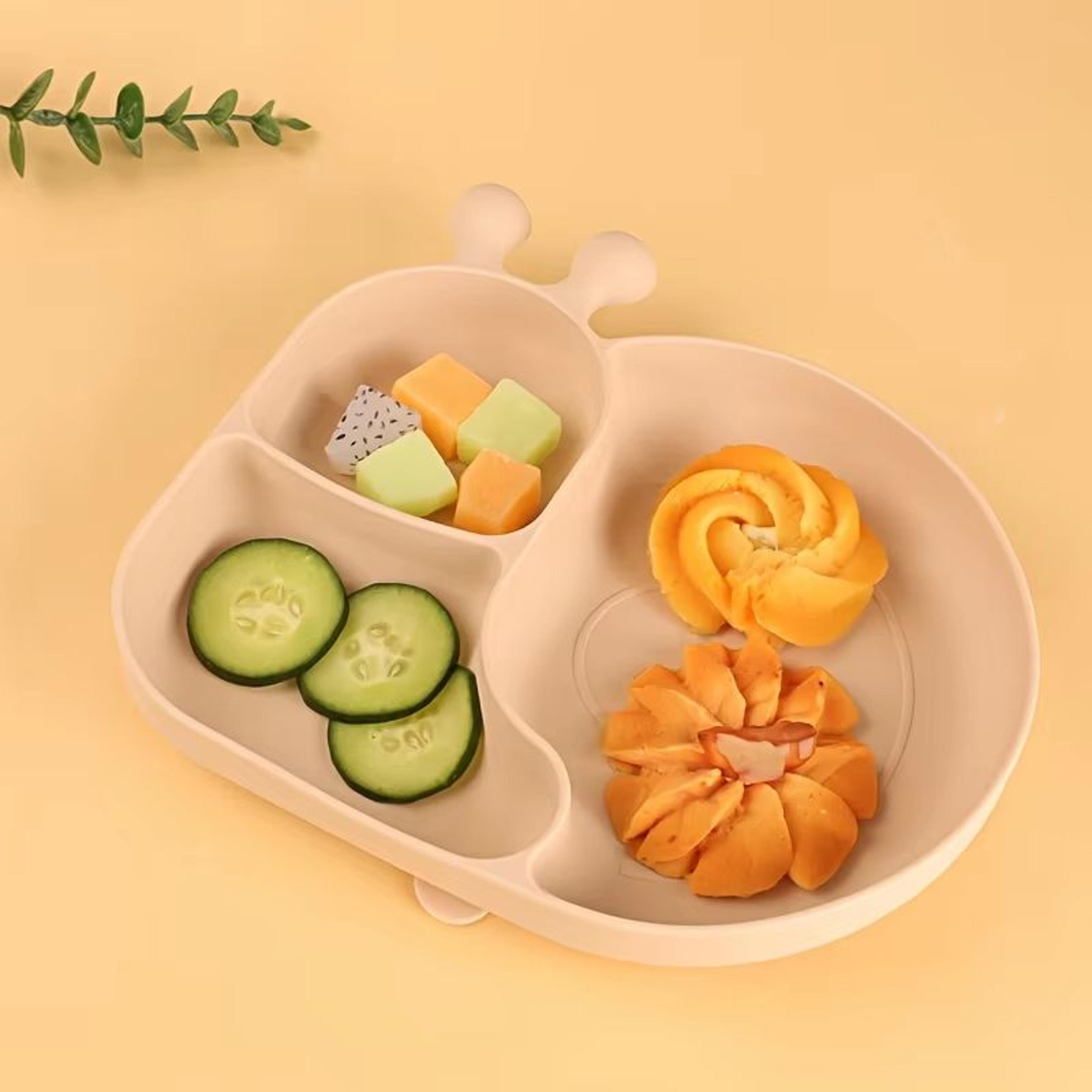 Silicone Baby Food Plates With Suction Cups 3Grid Cartoon Dinner Tableware For Toddlers 4