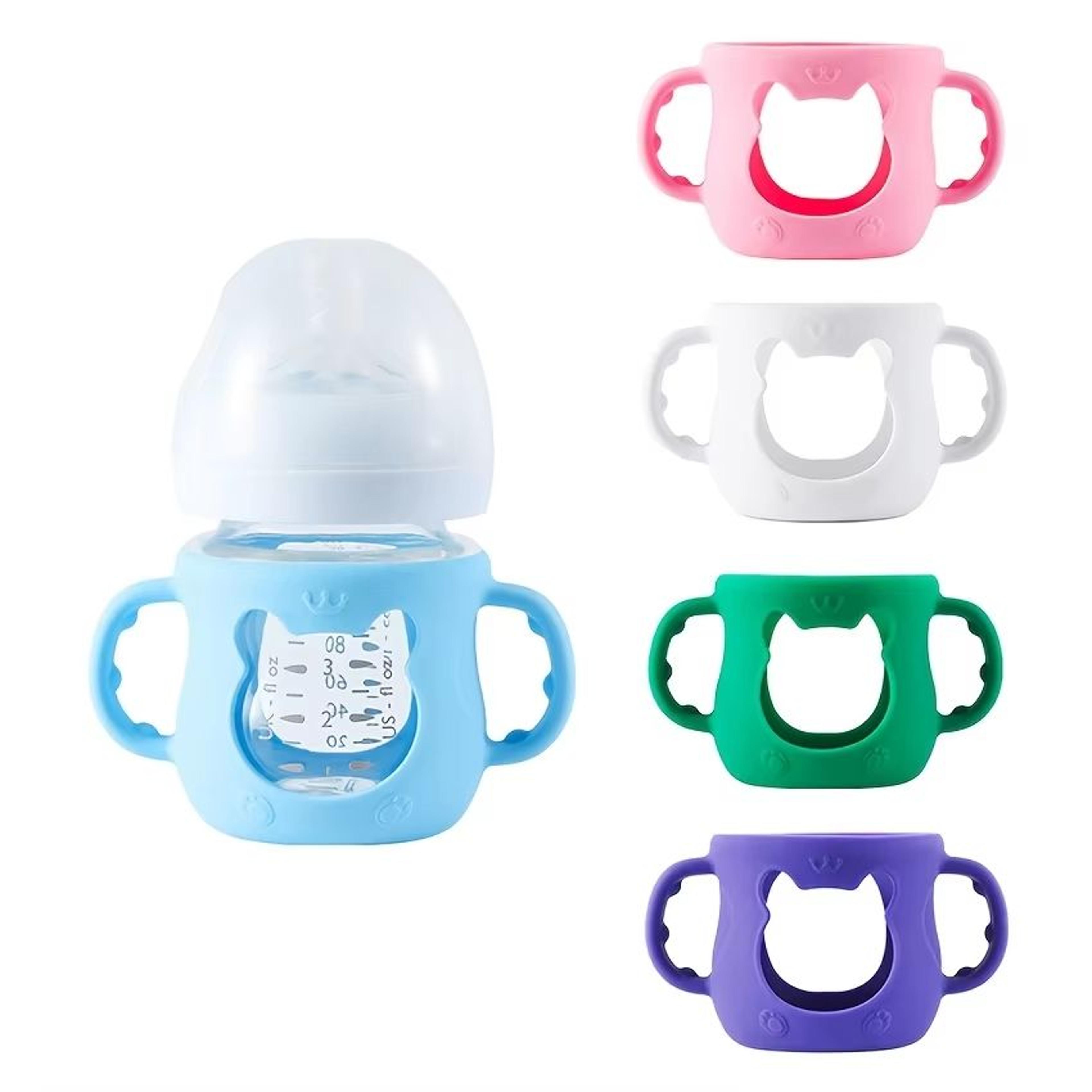 wide-neck silicone baby bottle sleeve with handle – 4oz/120ml feeding bottle protector
