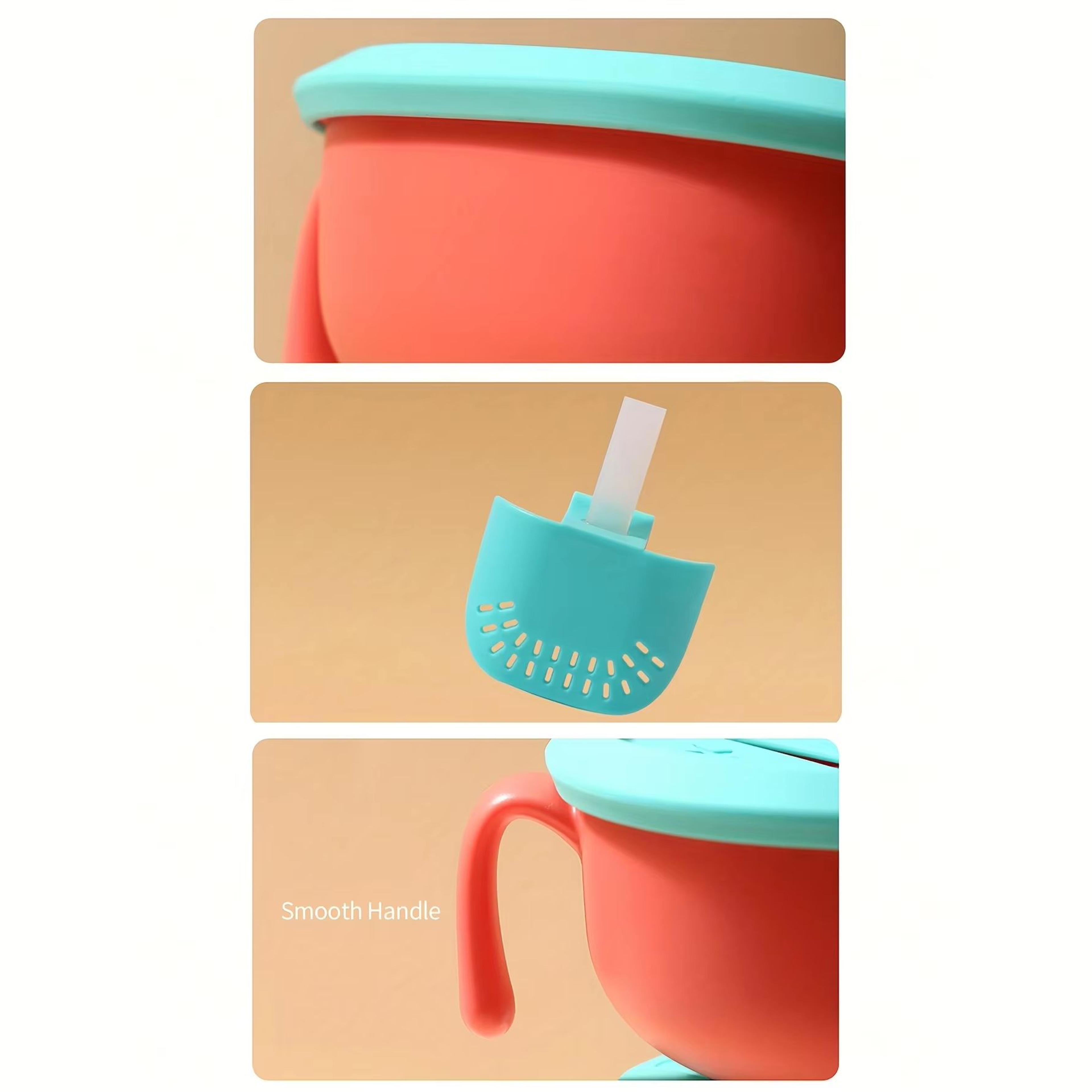 3in1 Silicone Baby Snack Bowl With Suction Cup Straw Cover  Portable Handle Cup 4