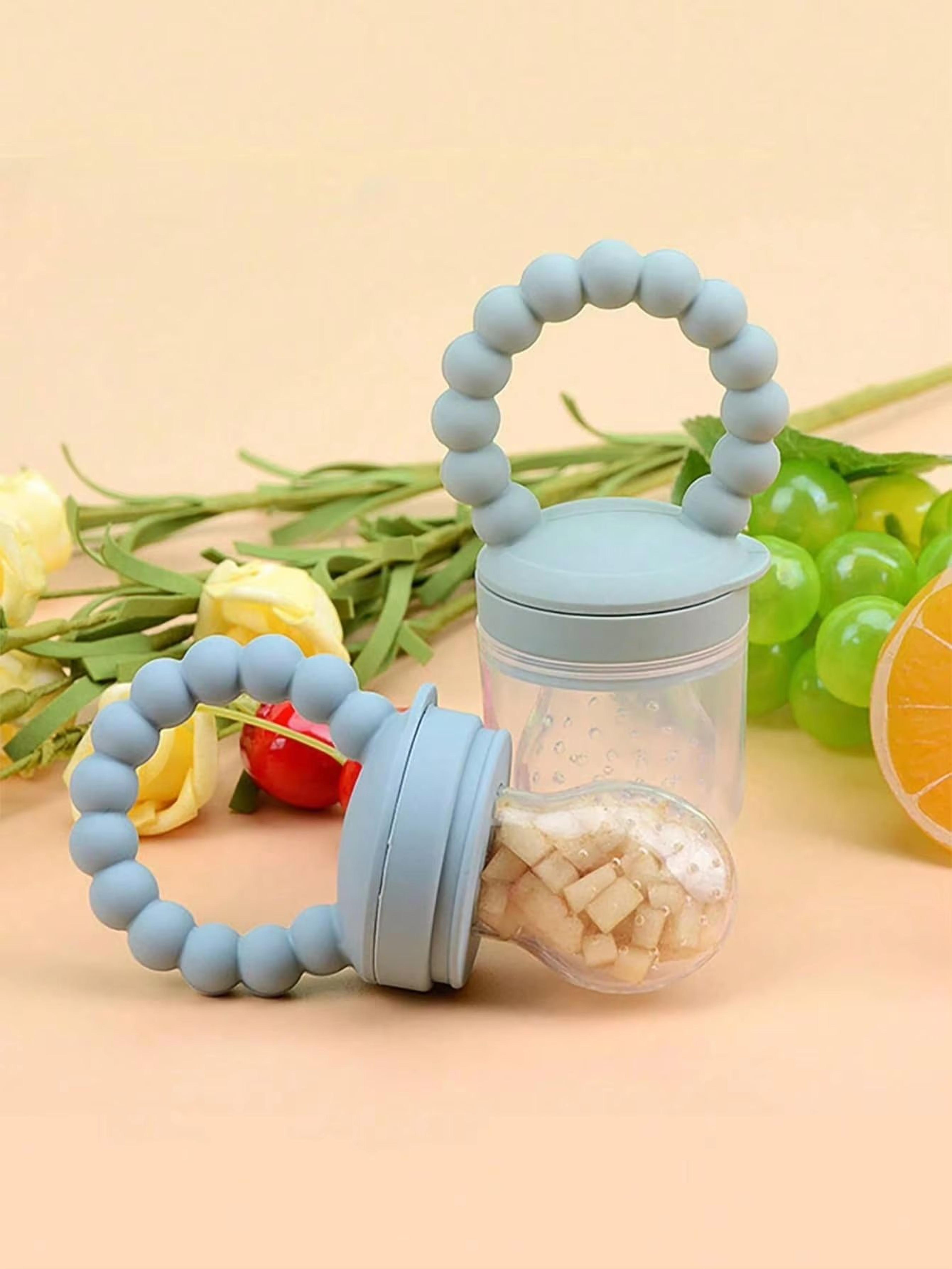 4Piece Silicone Baby Fruit Feeder With EasyGrip Handle And Extra Pouches 1