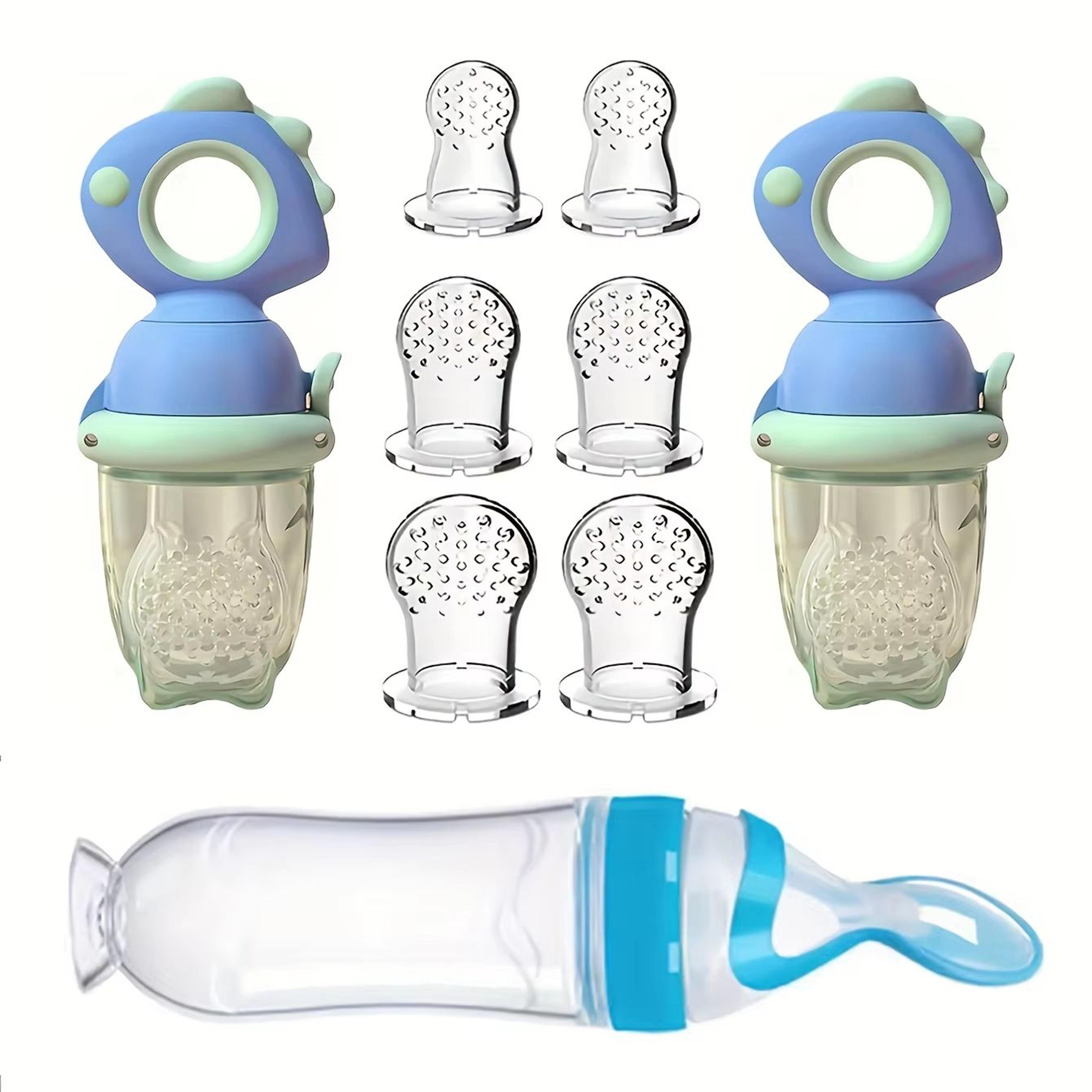 9Piece Silicone Baby Feeding Set With Dinosaur Rotating Fruit Feeder Squeeze Bottle And SML Silicon 7