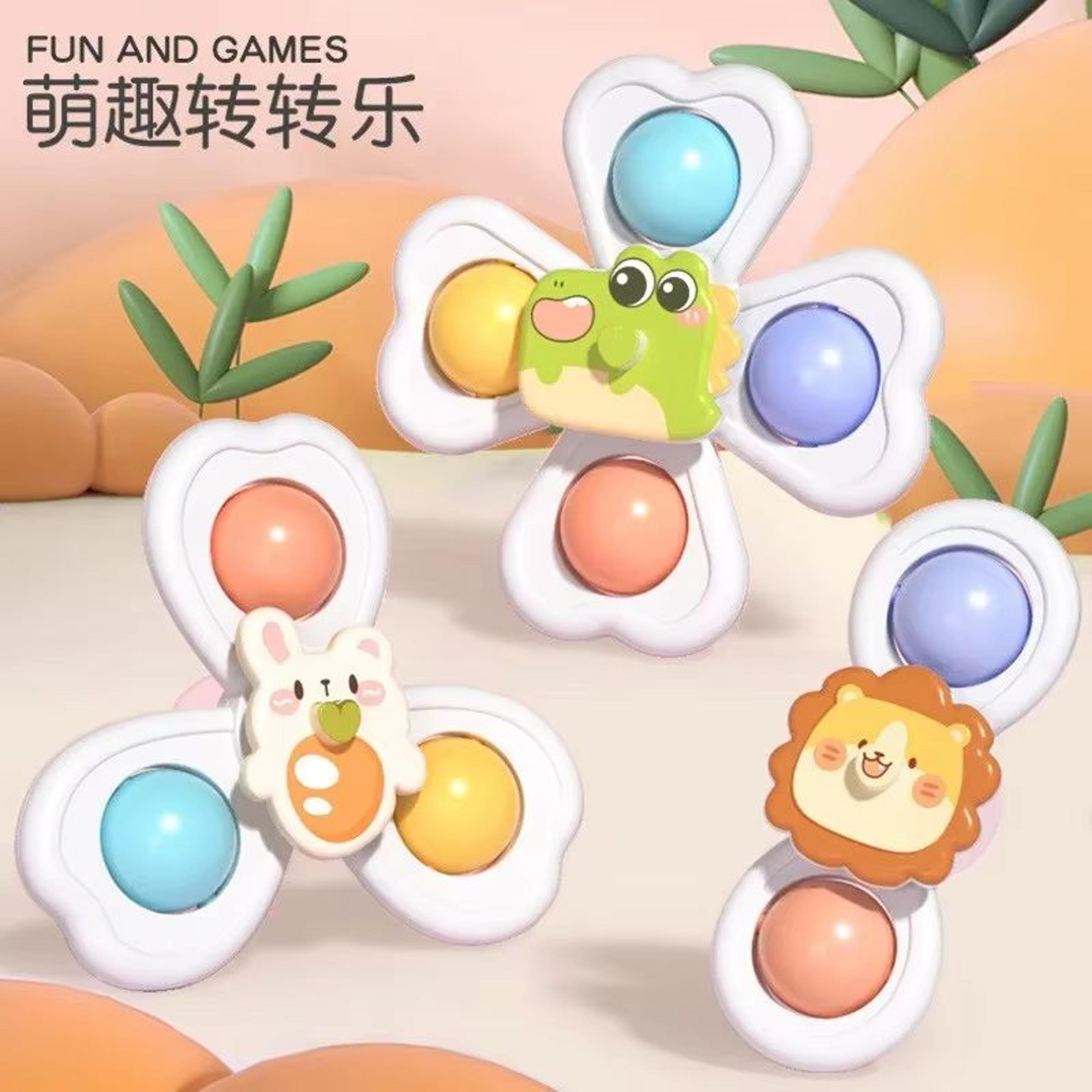 SpinLaugh 3Piece Cartoon Rotating Rattle Toy Set With Suction Cup Base 6