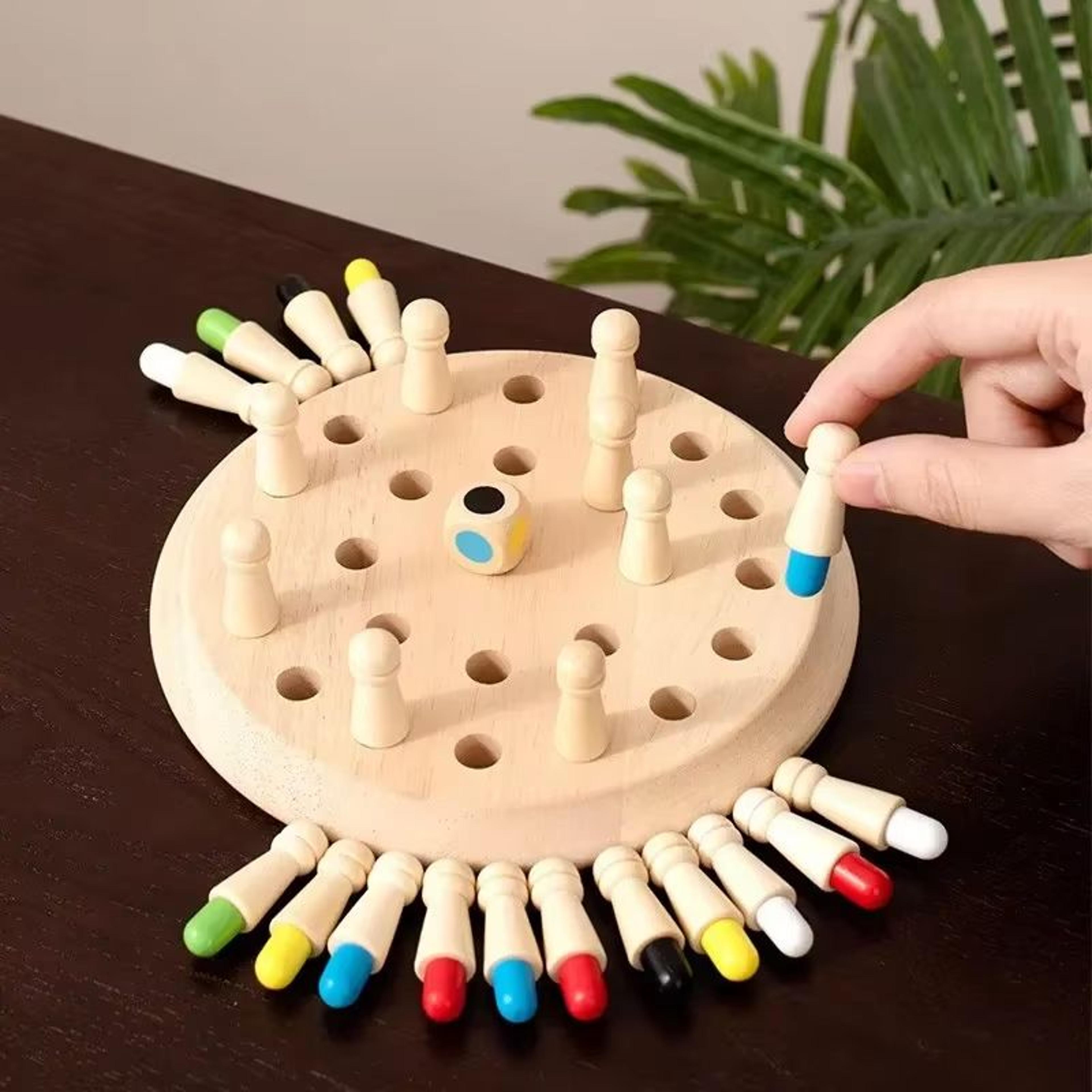 BrainBuild Wooden Memory Match Chess Color Game 0
