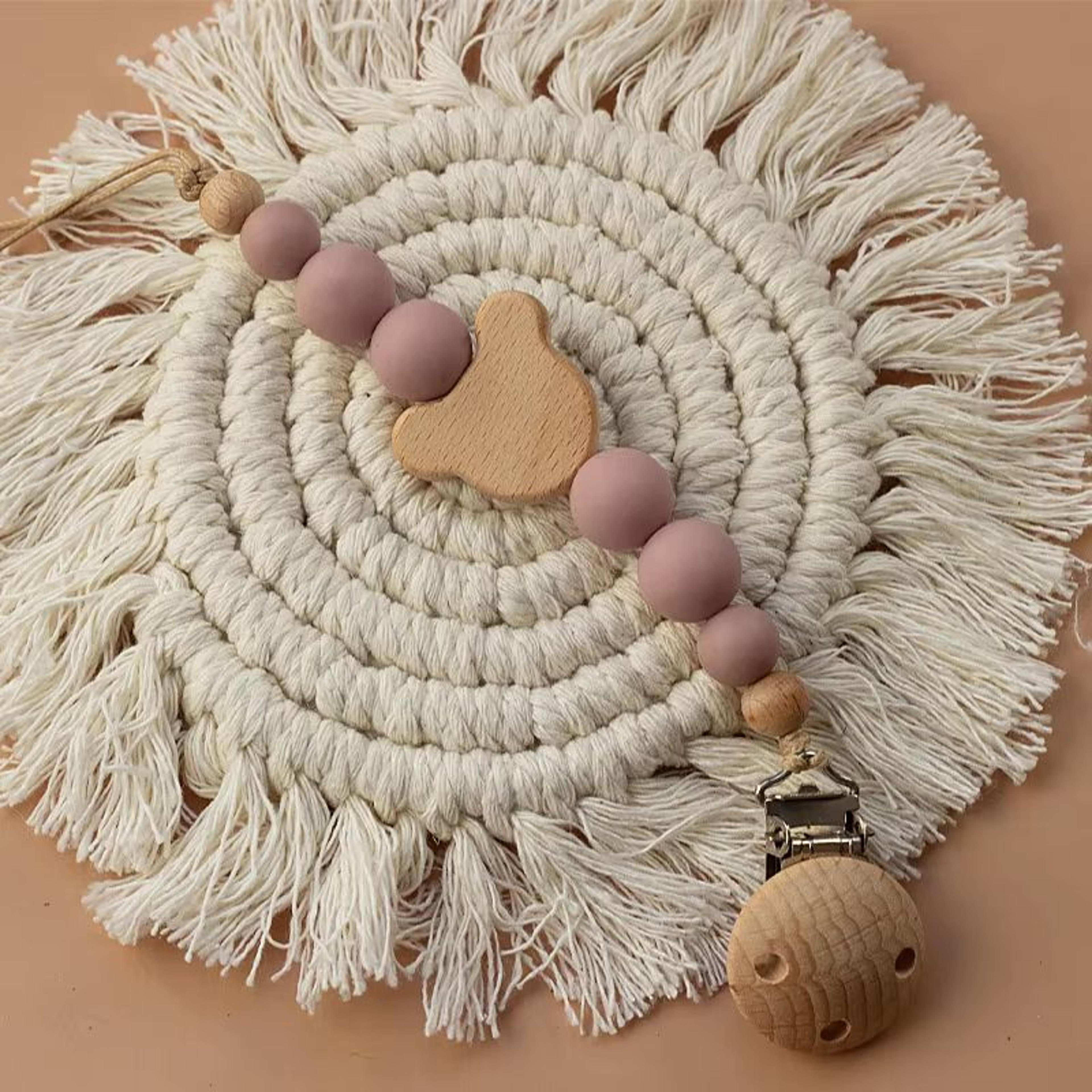 TinyGem Wooden Pacifier Chain With Silicone Beads  Safe Teether And Dummy Holder 10