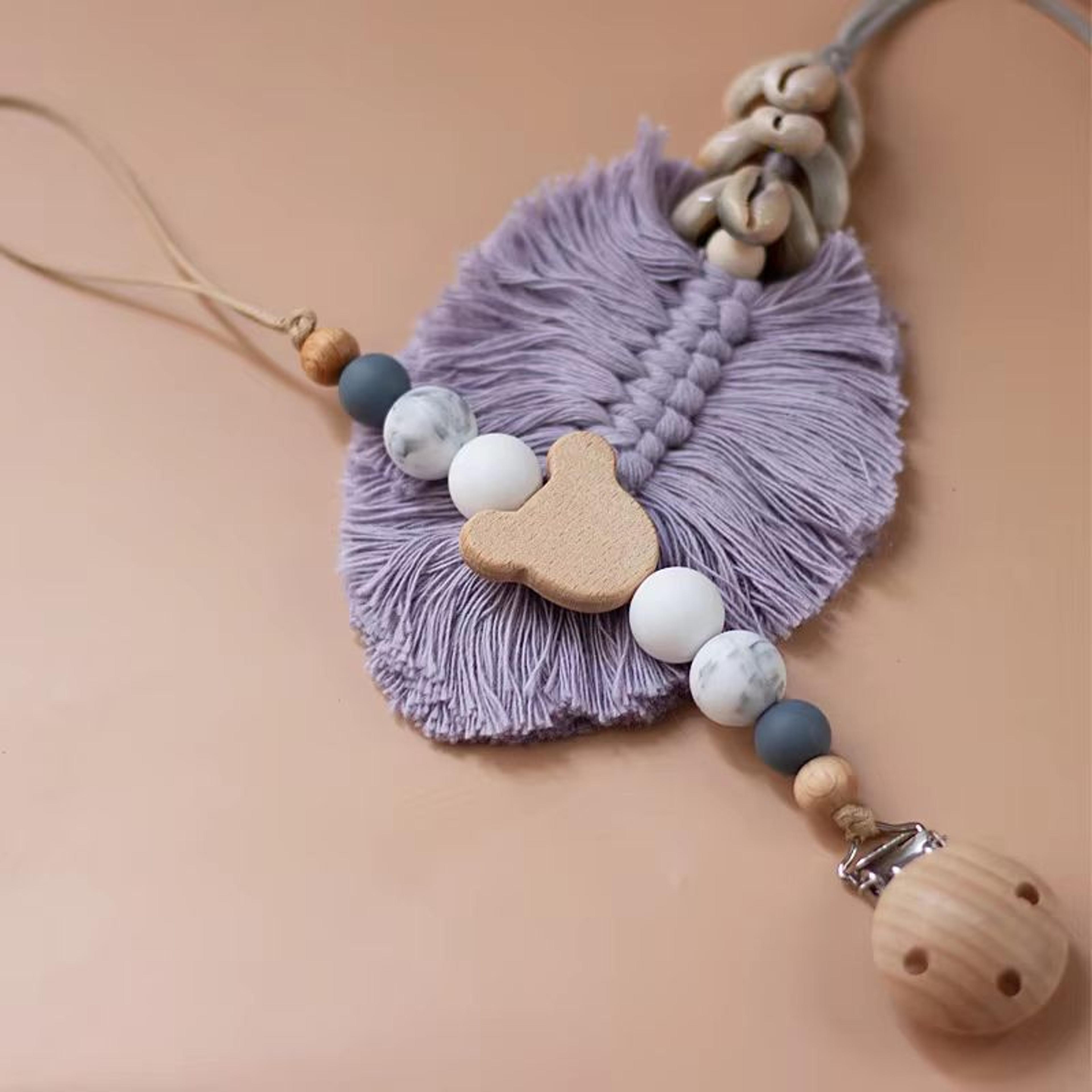 TinyGem Wooden Pacifier Chain With Silicone Beads  Safe Teether And Dummy Holder 6