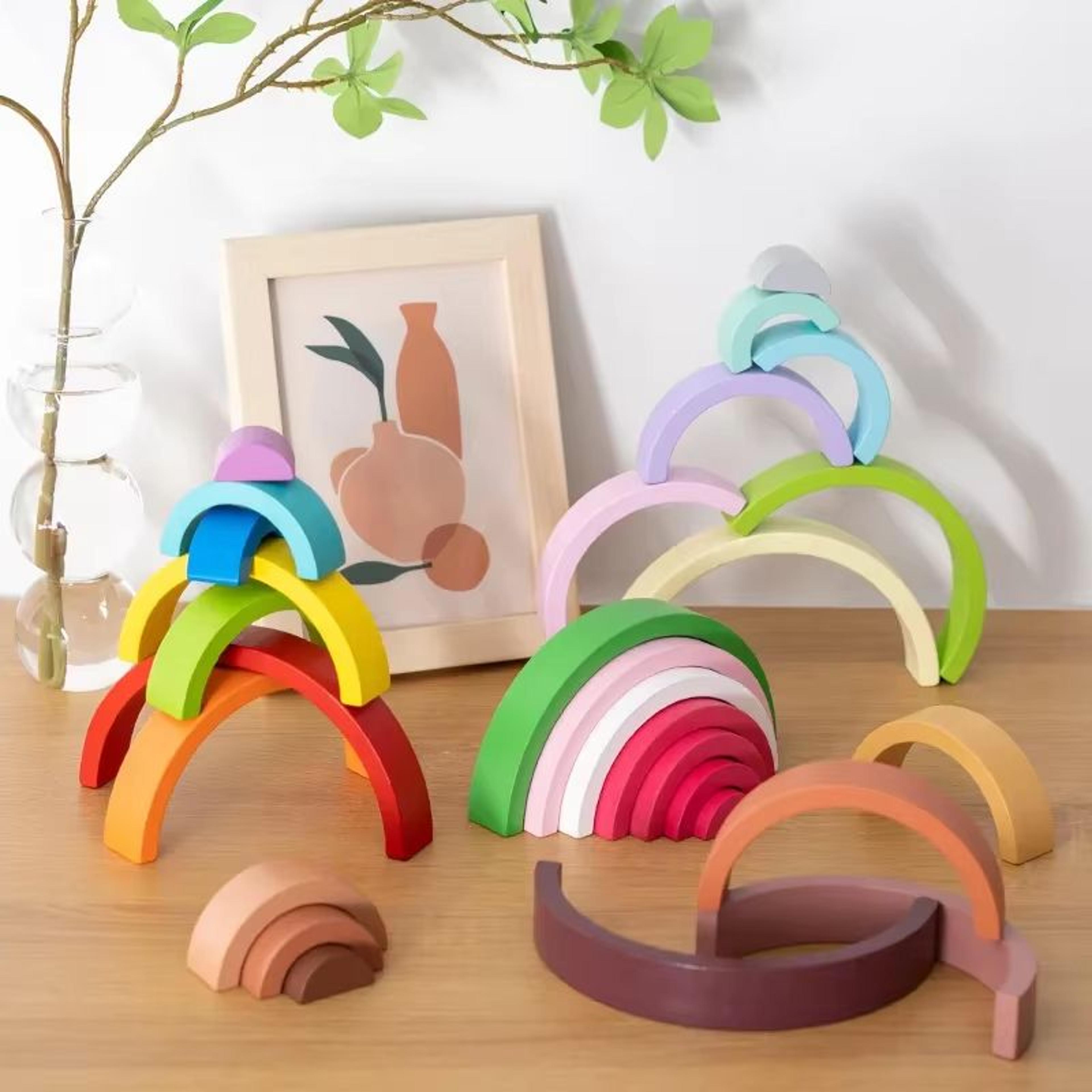 RainbowArch Montessori Wooden Building Blocks For Kids Early Learning 1