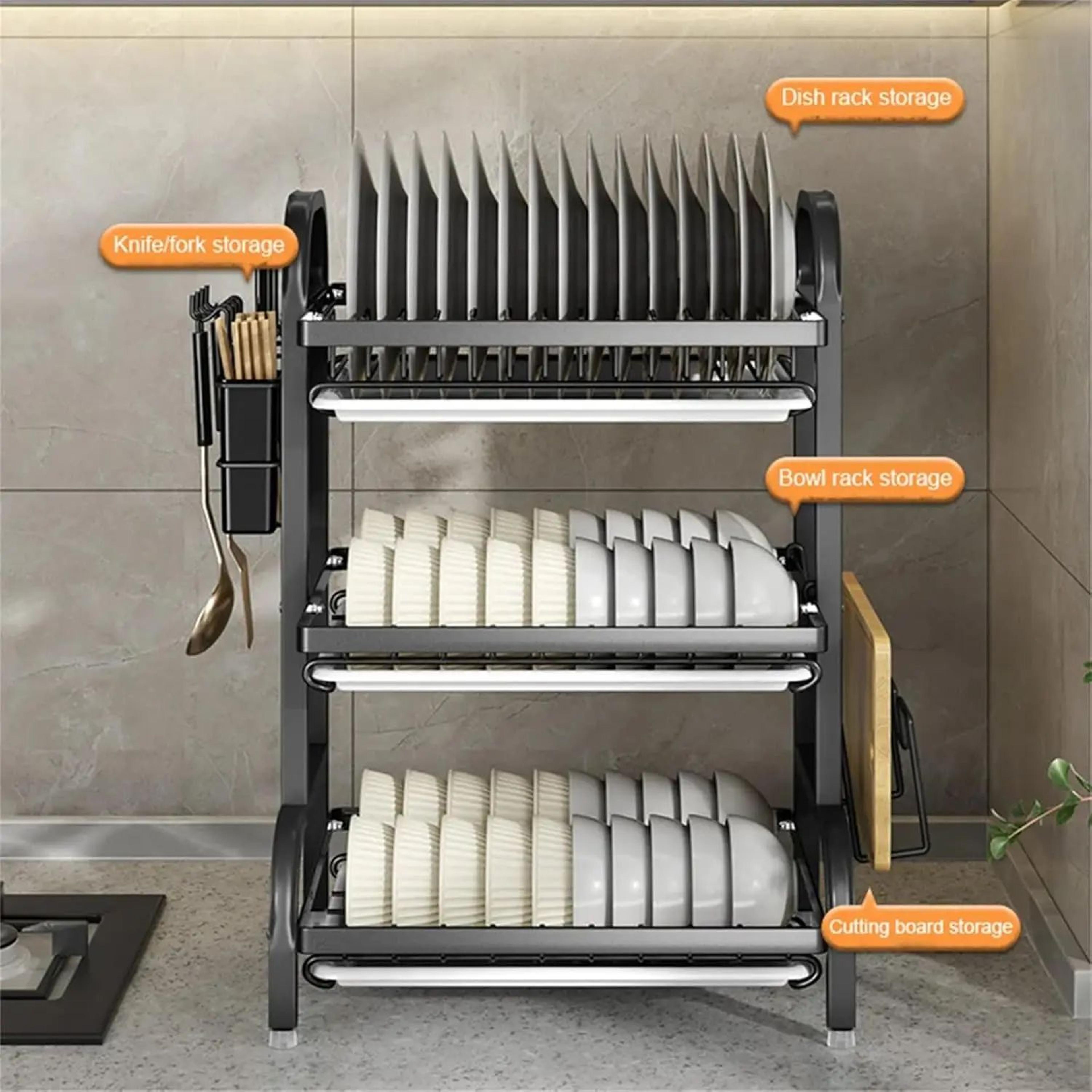 Three Tier Dish Drying Rack With Utensil Holder For Kitchen Counter 5